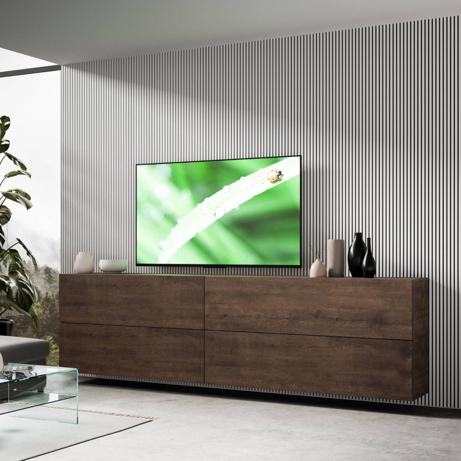 Parete attrezzata per soggiorno porta TV con ripiani per arredamento camere ed interni 288 cm in Pareti attrezzate Decor Space - Altamura, commercioVirtuoso.it
