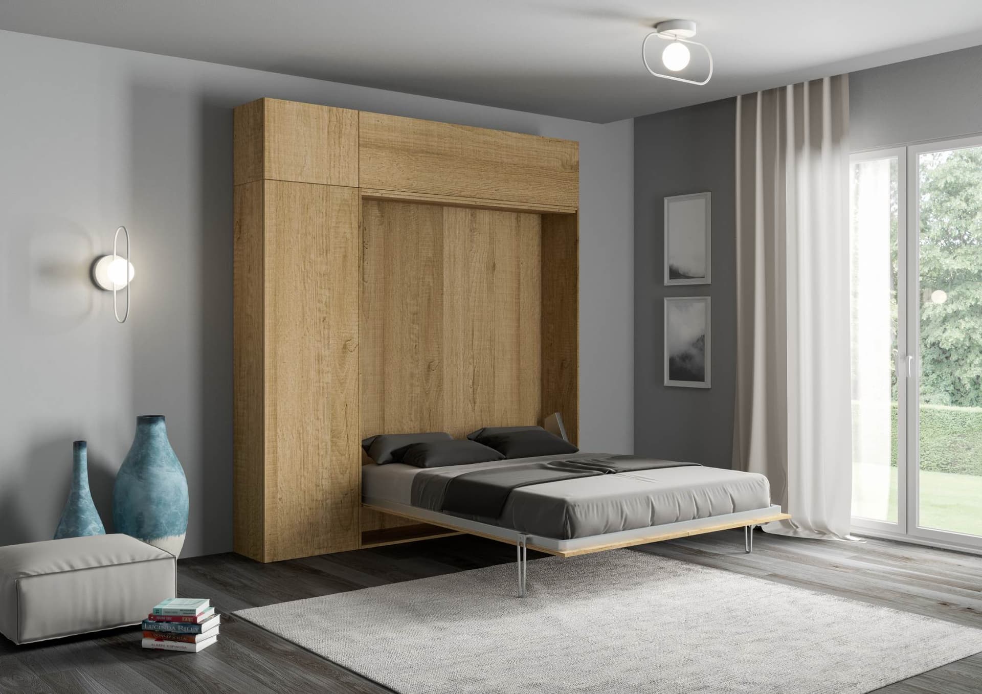 Letto "Roma" matrimoniale a scomparsa, in legno, con apertura verticale, per camera da letto - 33