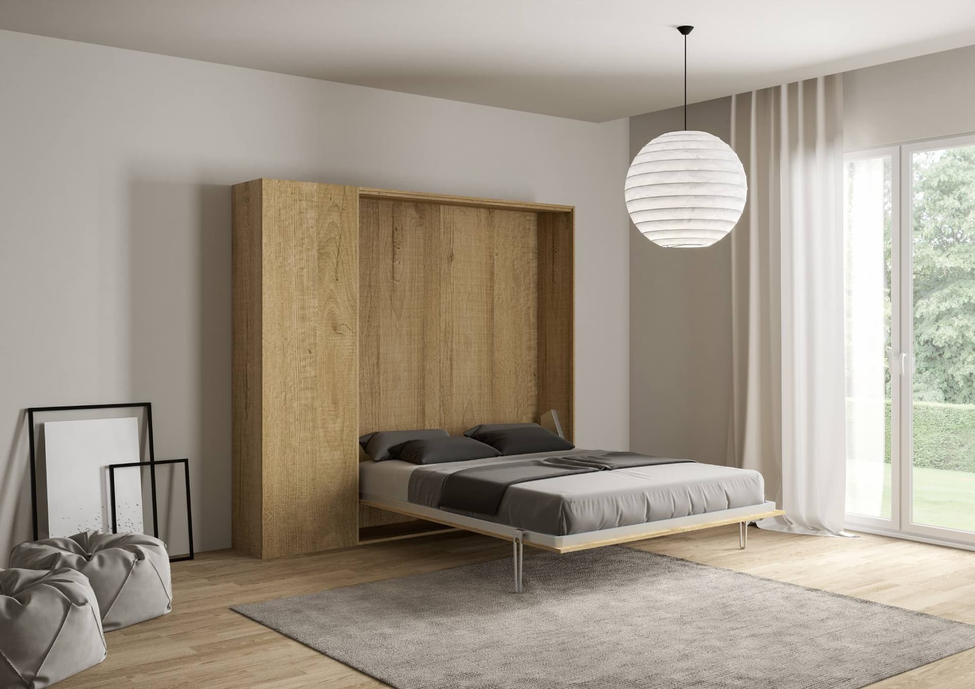 Letto "Roma" matrimoniale a scomparsa, in legno, con apertura verticale, per camera da letto in Materassi Decor Space - Altamura, commercioVirtuoso.it