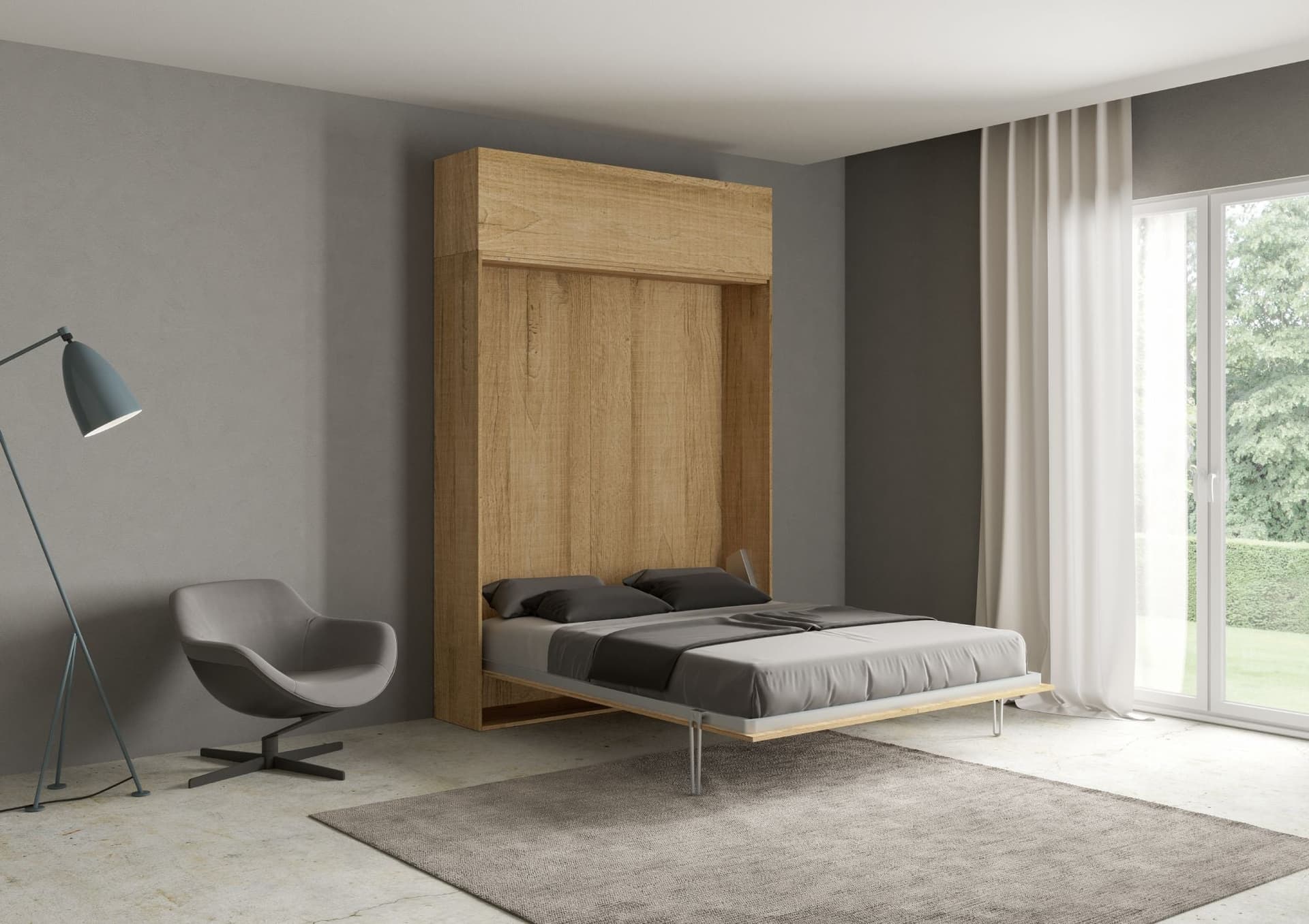 Letto "Roma" matrimoniale a scomparsa, in legno, con apertura verticale, per camera da letto in Materassi Decor Space - Altamura, commercioVirtuoso.it