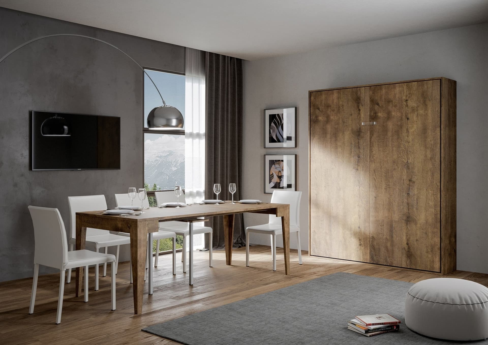 Letto "Roma" matrimoniale a scomparsa, in legno, con apertura verticale, per camera da letto in Materassi Decor Space - Altamura, commercioVirtuoso.it