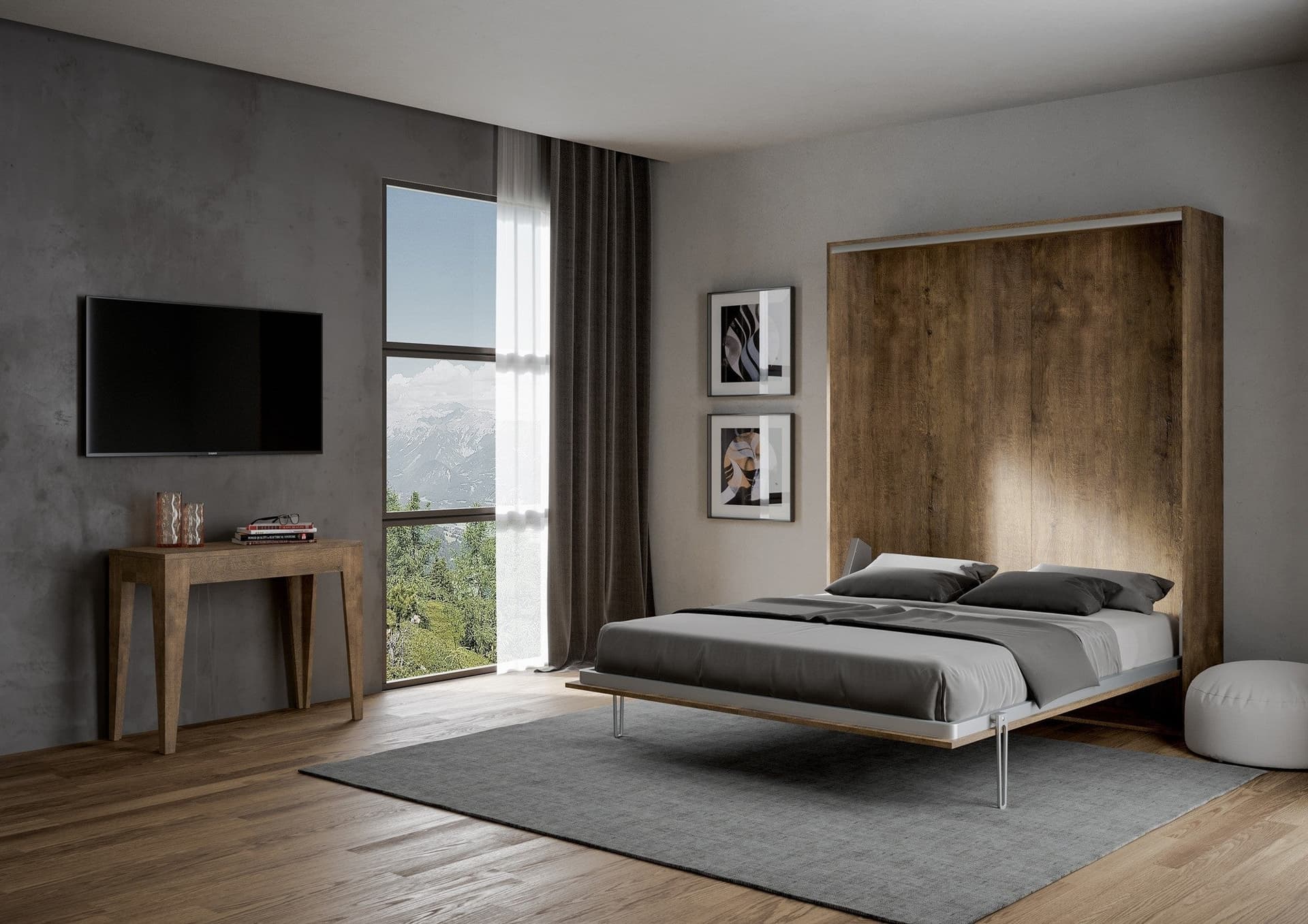 Letto "Roma" matrimoniale a scomparsa, in legno, con apertura verticale, per camera da letto in Materassi Decor Space - Altamura, commercioVirtuoso.it