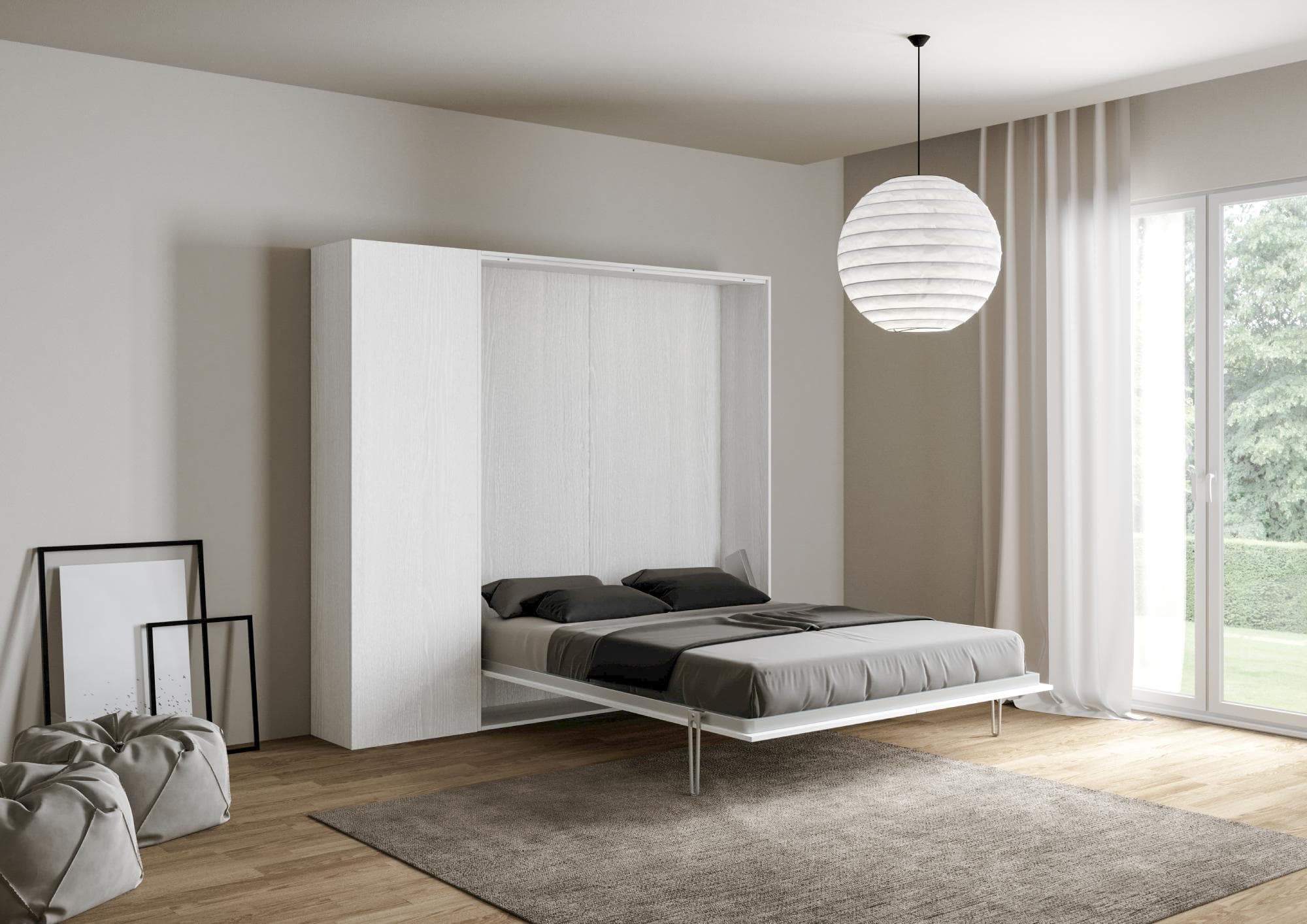 Letto "Torino" matrimoniale a scomparsa, in legno, con apertura verticale, per camera da letto in Materassi Decor Space - Altamura, commercioVirtuoso.it