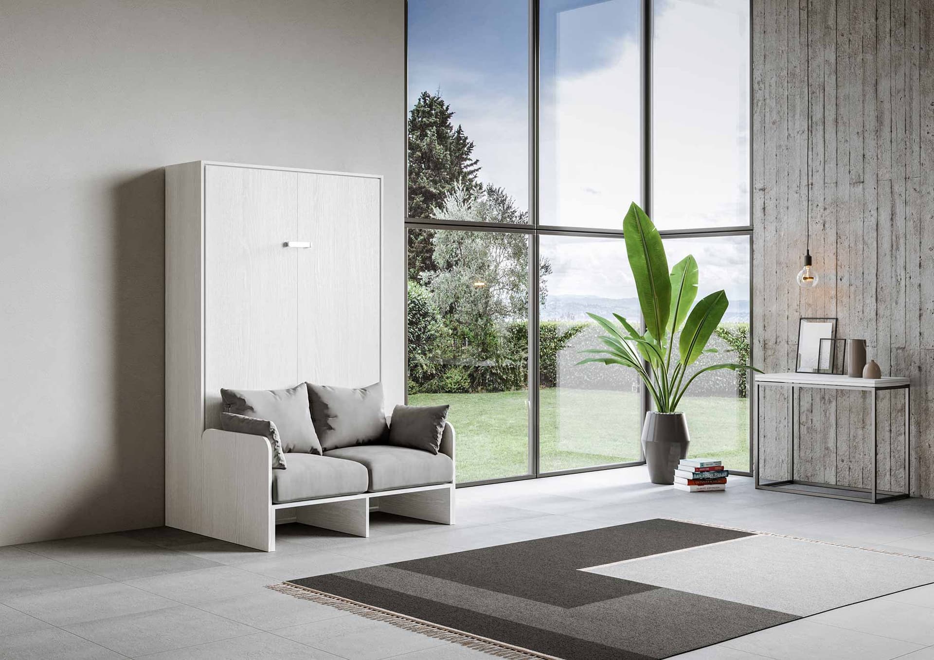 Letto "Napoli" matrimoniale a scomparsa con divano, in legno, con apertura verticale, per camera da letto in Materassi Decor Space - Altamura, commercioVirtuoso.it