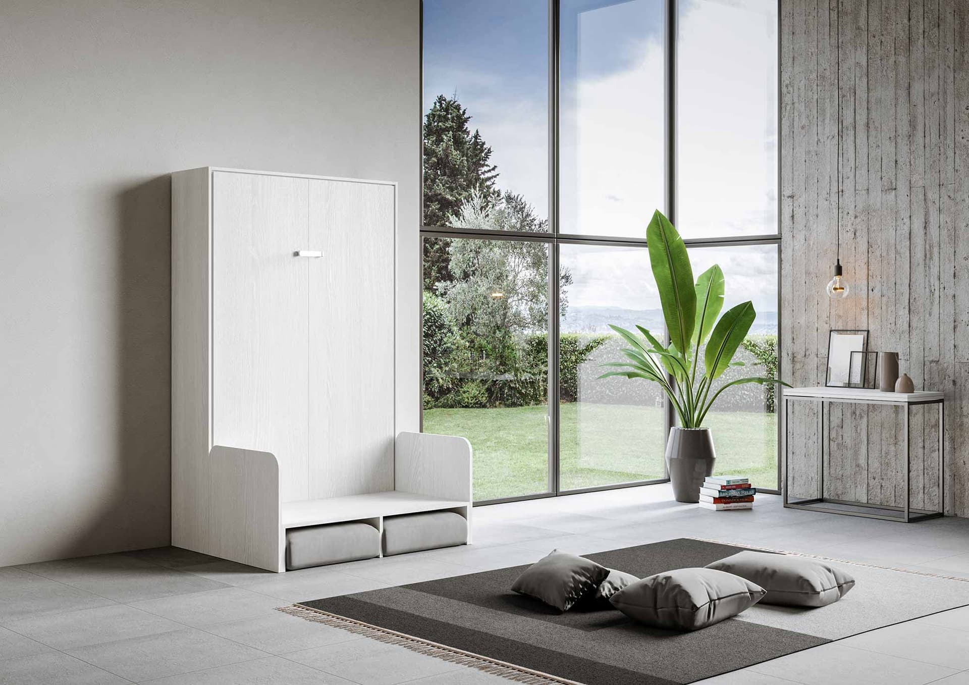 Letto "Napoli" matrimoniale a scomparsa con divano, in legno, con apertura verticale, per camera da letto in Materassi Decor Space - Altamura, commercioVirtuoso.it