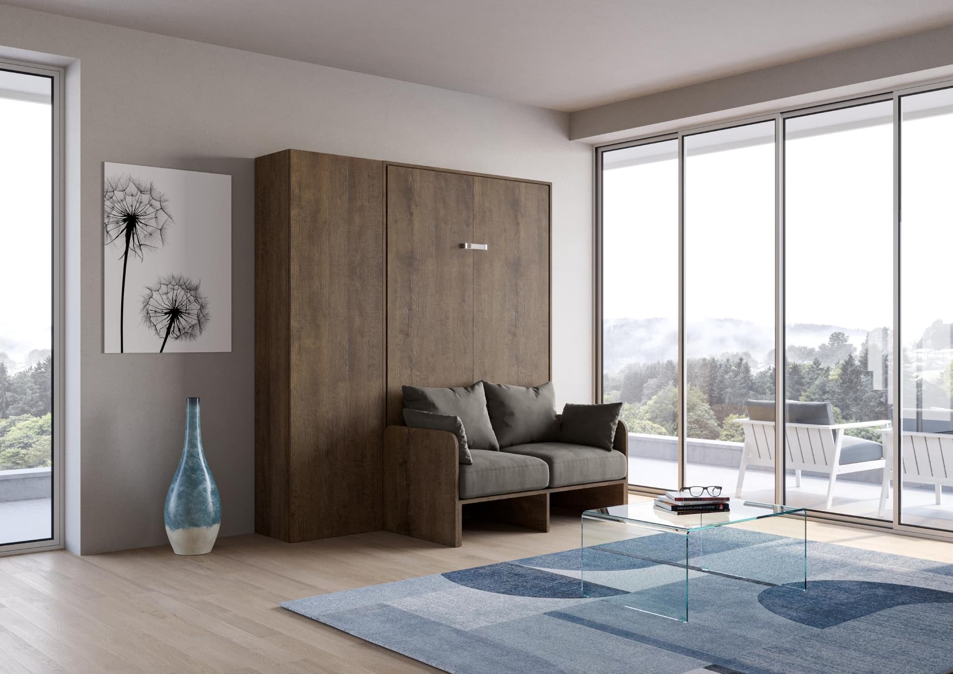 Letto "Napoli" matrimoniale a scomparsa con divano, in legno, con apertura verticale, per camera da letto in Materassi Decor Space - Altamura, commercioVirtuoso.it