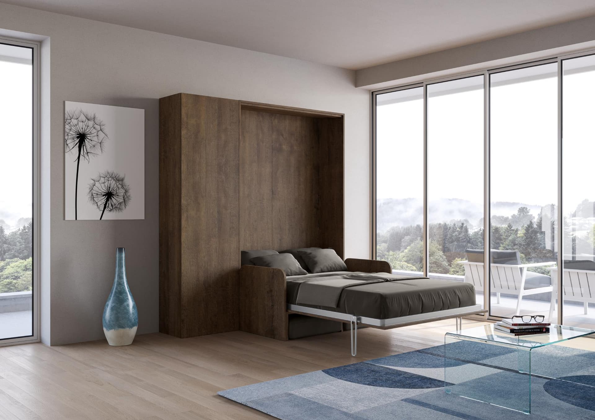 Letto "Napoli" matrimoniale a scomparsa con divano, in legno, con apertura verticale, per camera da letto in Materassi Decor Space - Altamura, commercioVirtuoso.it