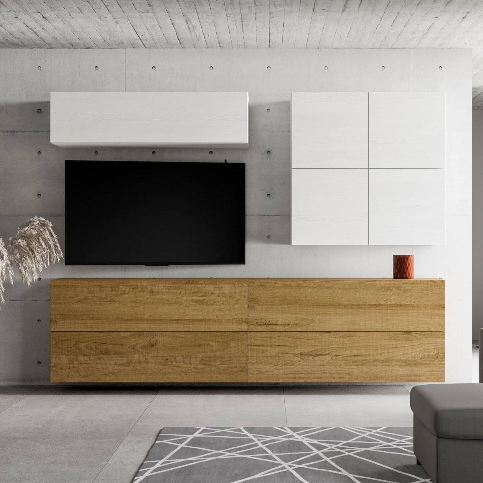 Parete attrezzata per soggiorno porta TV con ripiani per arredamento camere ed interni 308 cm in Pareti attrezzate Decor Space - Altamura, commercioVirtuoso.it