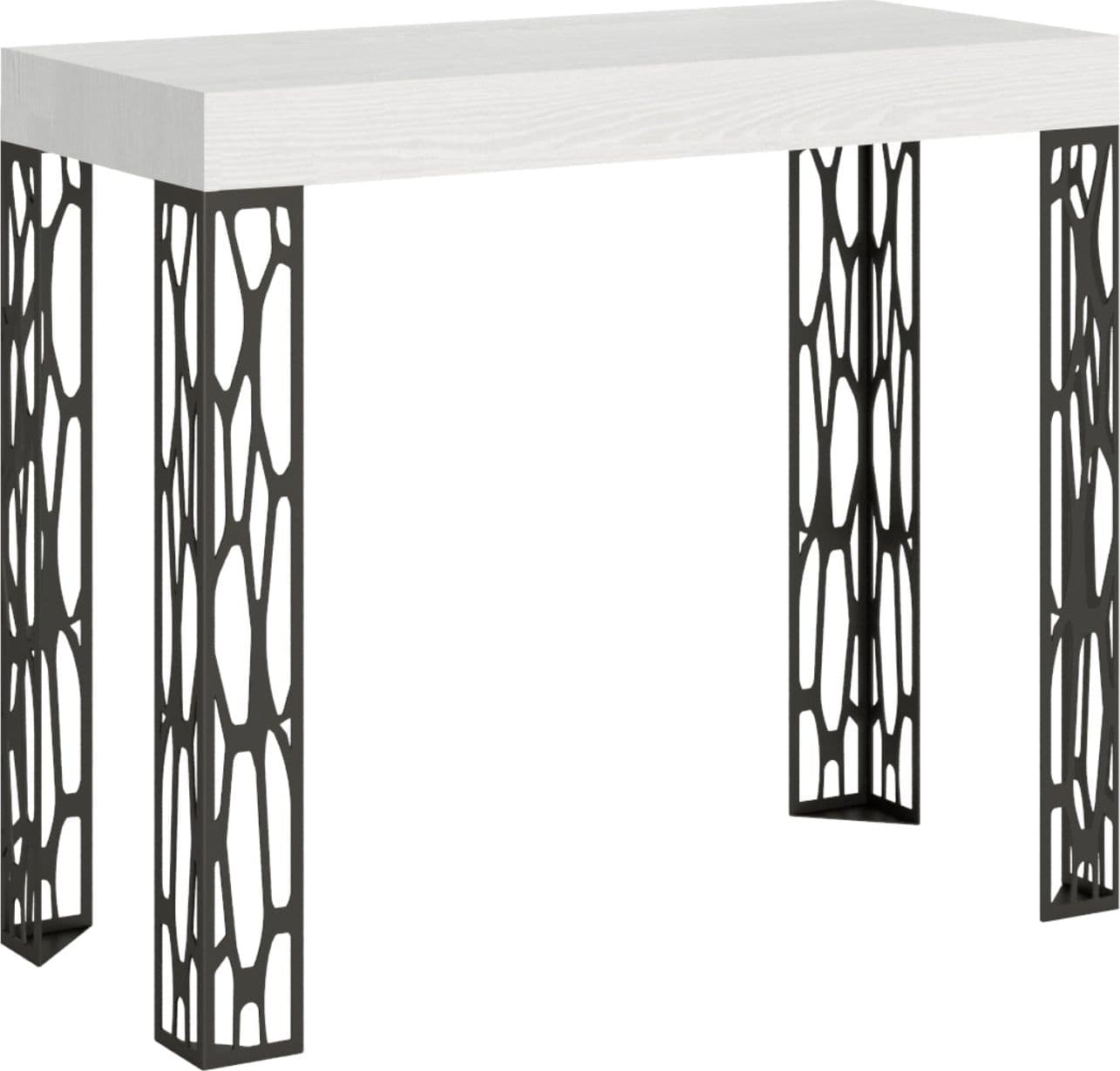Tavolo consolle "Livorno" allungabile in legno per sala da pranzo – Allungabile fino a 196 cm, Classic, Bianco Frassino –