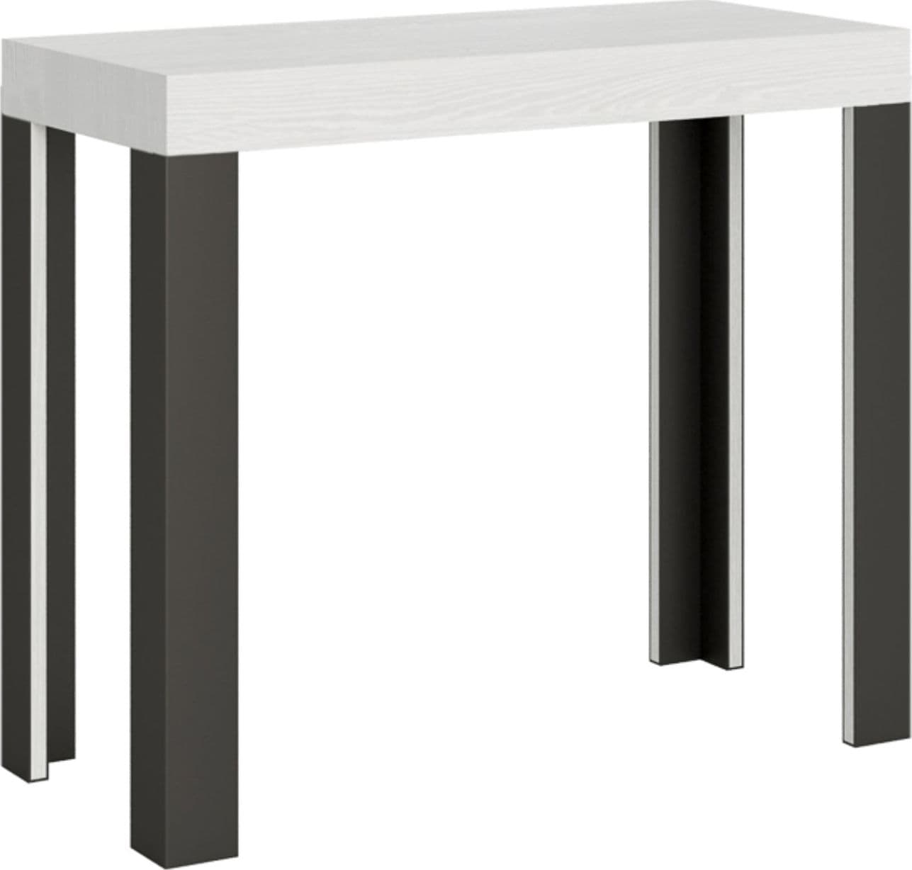 Tavolo consolle "Rimini" allungabile in legno per sala da pranzo – Allungabile fino a 196 cm, Classic, Bianco Frassino –