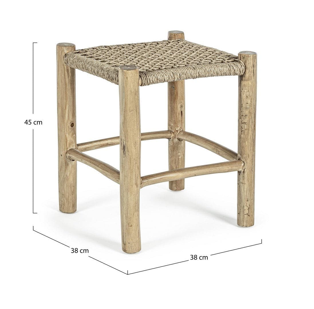 Sgabello "Lampok" con struttura in rami di teak, intreccio in fibra sintetica, per esterno in Ottomane Decor Space - Altamura, commercioVirtuoso.it