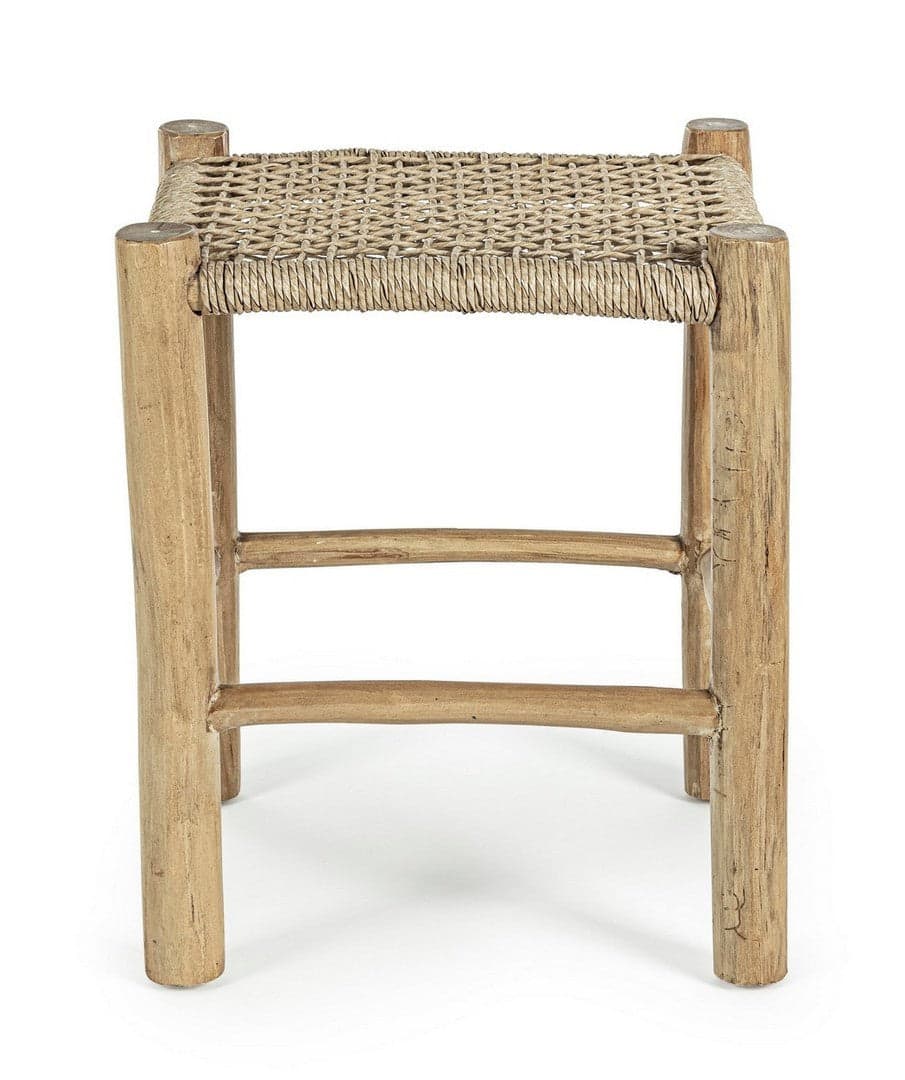 Sgabello "Lampok" con struttura in rami di teak, intreccio in fibra sintetica, per esterno in Ottomane Decor Space - Altamura, commercioVirtuoso.it