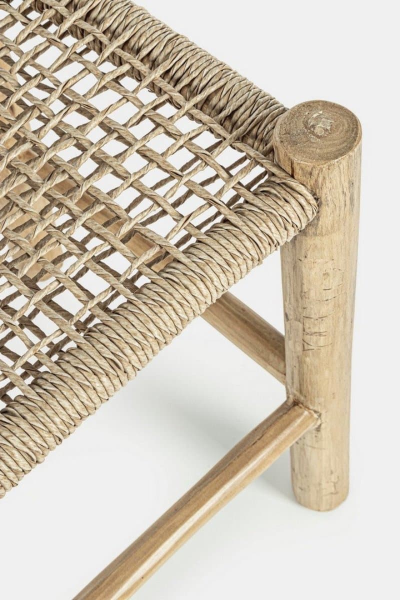 Sgabello "Lampok" con struttura in rami di teak, intreccio in fibra sintetica, per esterno in Ottomane Decor Space - Altamura, commercioVirtuoso.it