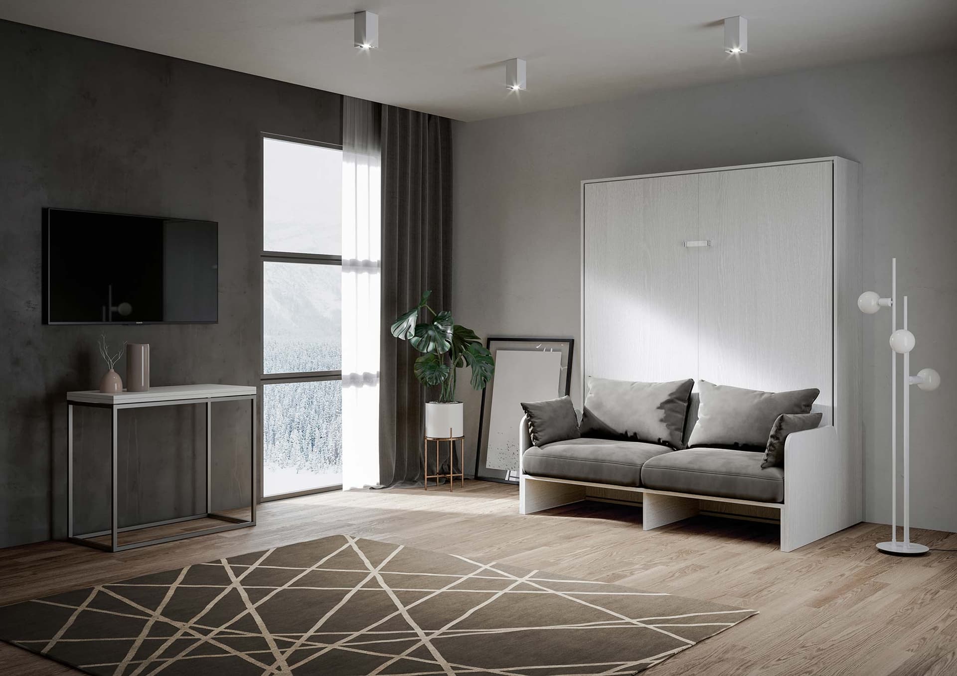 Letto "Bologna" matrimoniale a scomparsa con divano, in legno, con apertura verticale, per camera da letto in Materassi Decor Space - Altamura, commercioVirtuoso.it