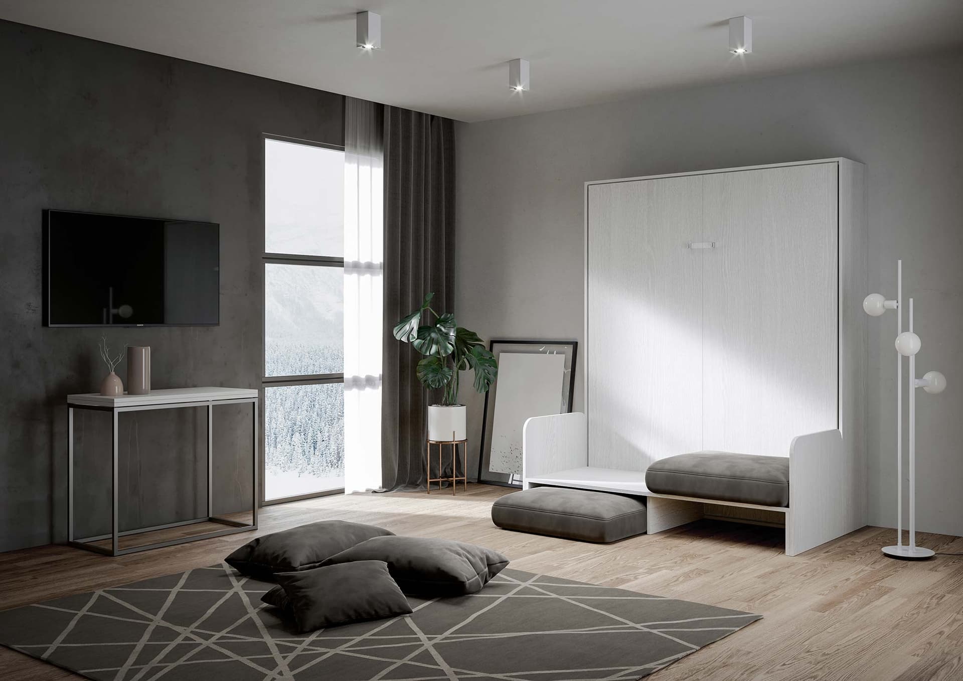 Letto "Bologna" matrimoniale a scomparsa con divano, in legno, con apertura verticale, per camera da letto in Materassi Decor Space - Altamura, commercioVirtuoso.it