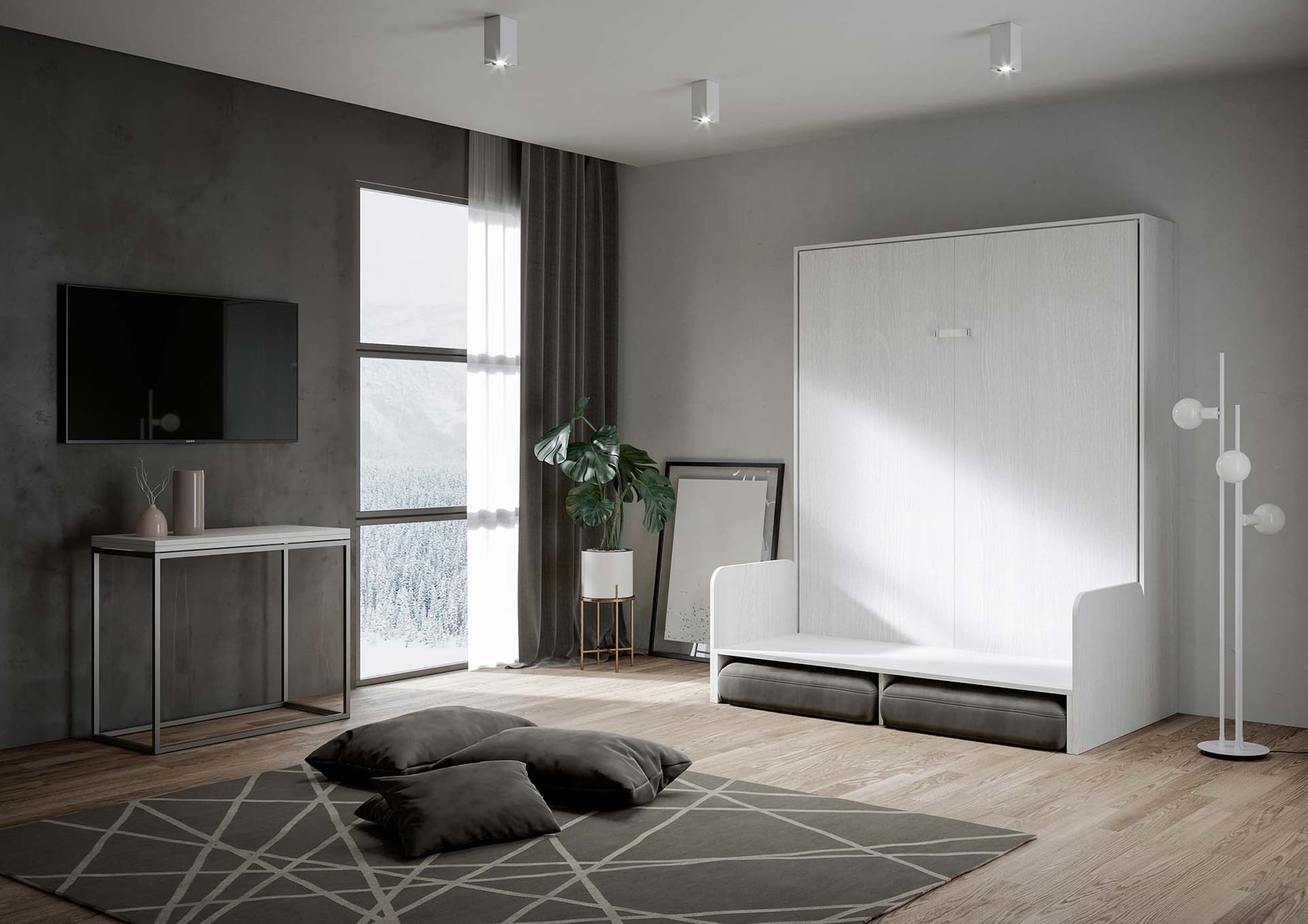 Letto "Bologna" matrimoniale a scomparsa con divano, in legno, con apertura verticale, per camera da letto in Materassi Decor Space - Altamura, commercioVirtuoso.it