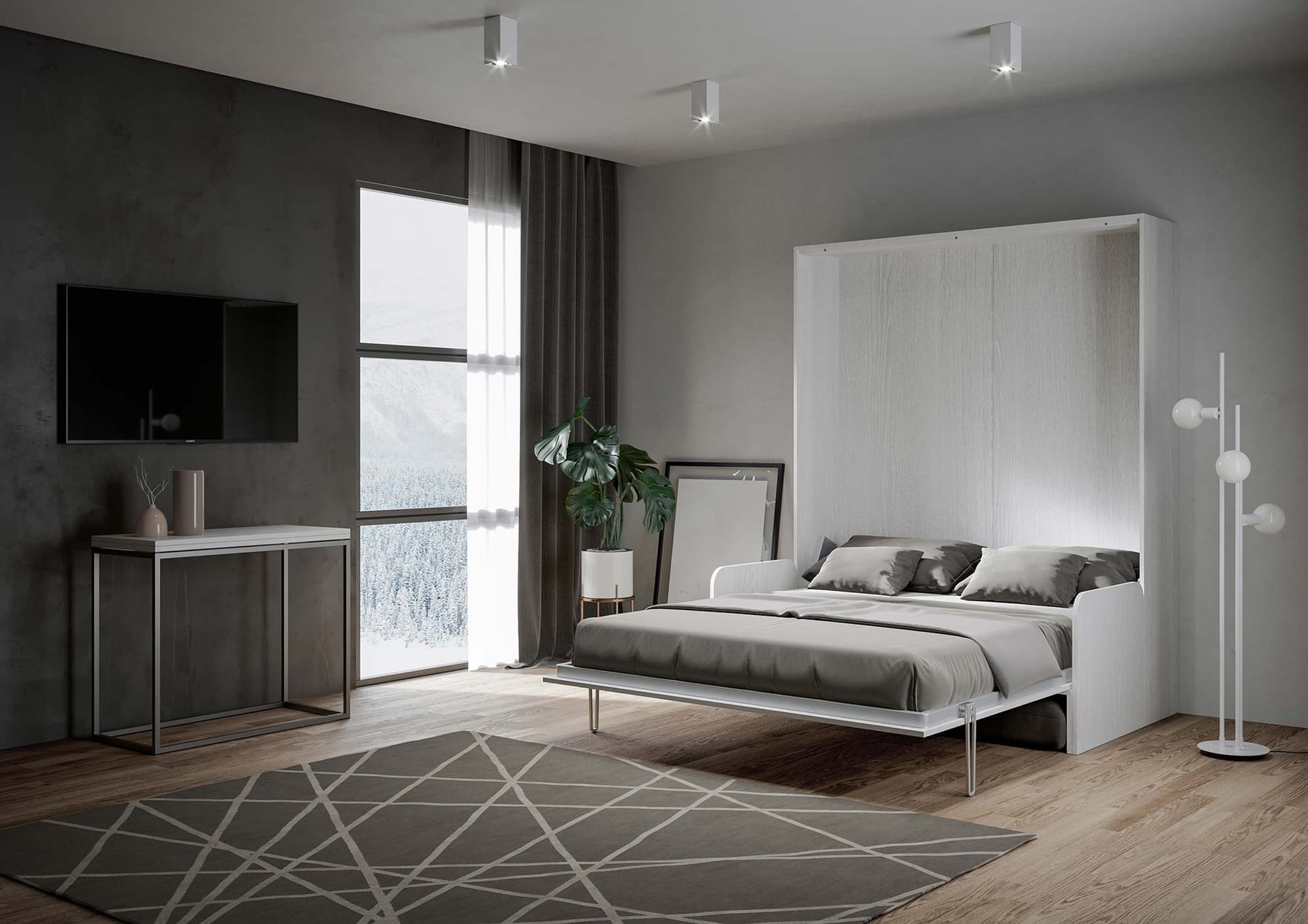 Letto "Bologna" matrimoniale a scomparsa con divano, in legno, con apertura verticale, per camera da letto in Materassi Decor Space - Altamura, commercioVirtuoso.it