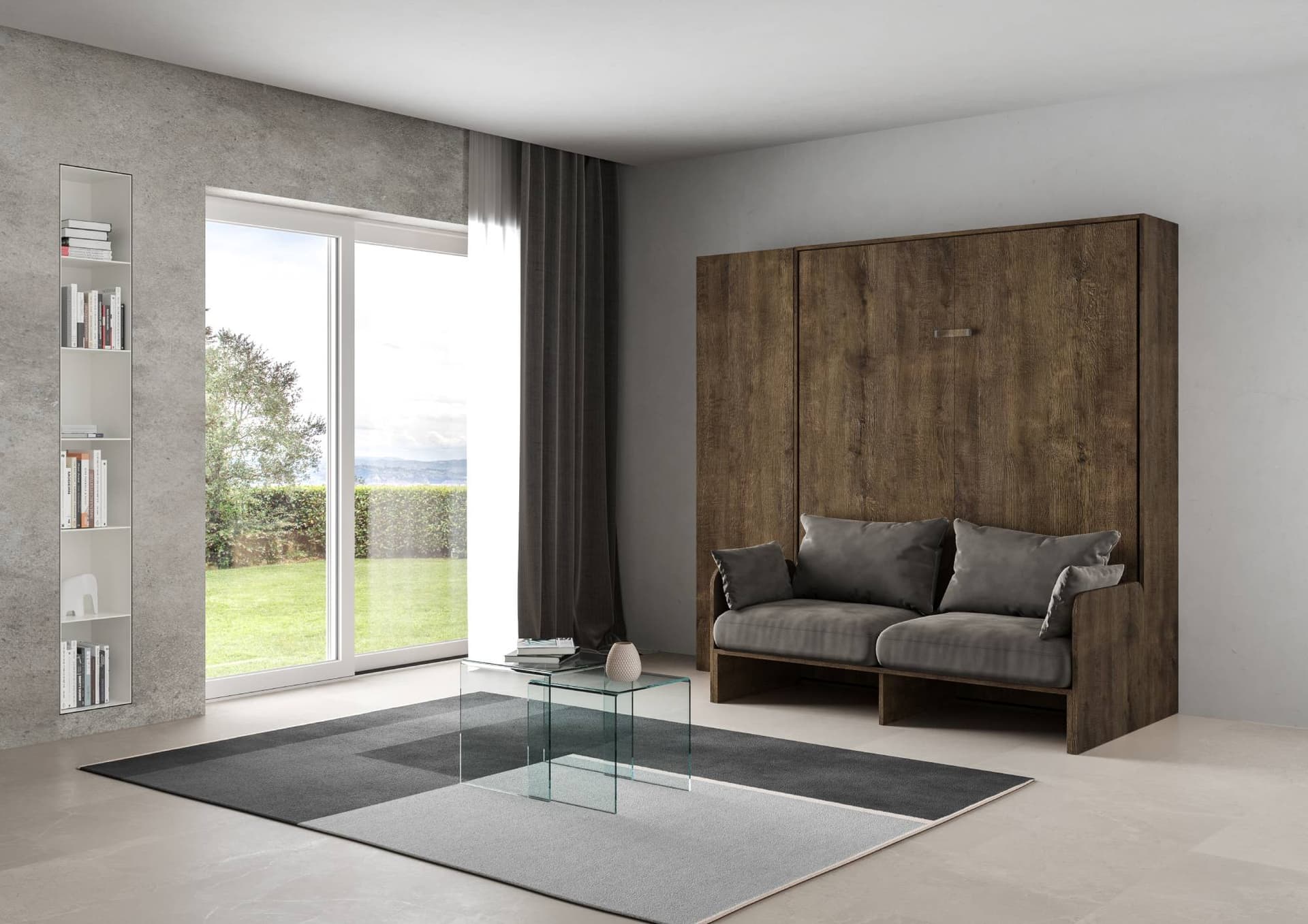 Letto "Bologna" matrimoniale a scomparsa con divano, in legno, con apertura verticale, per camera da letto in Materassi Decor Space - Altamura, commercioVirtuoso.it