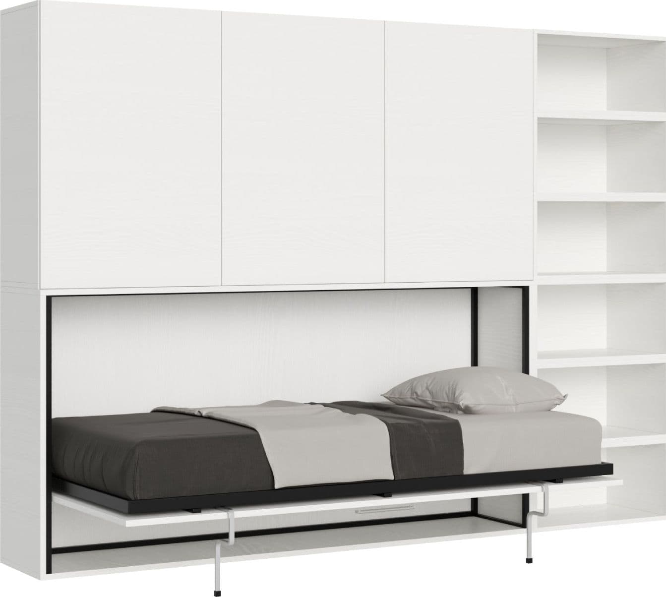 Letto "Venezia" singolo a scomparsa con scompartimenti, in legno, con apertura orizzontale, per camera da letto – Senza
