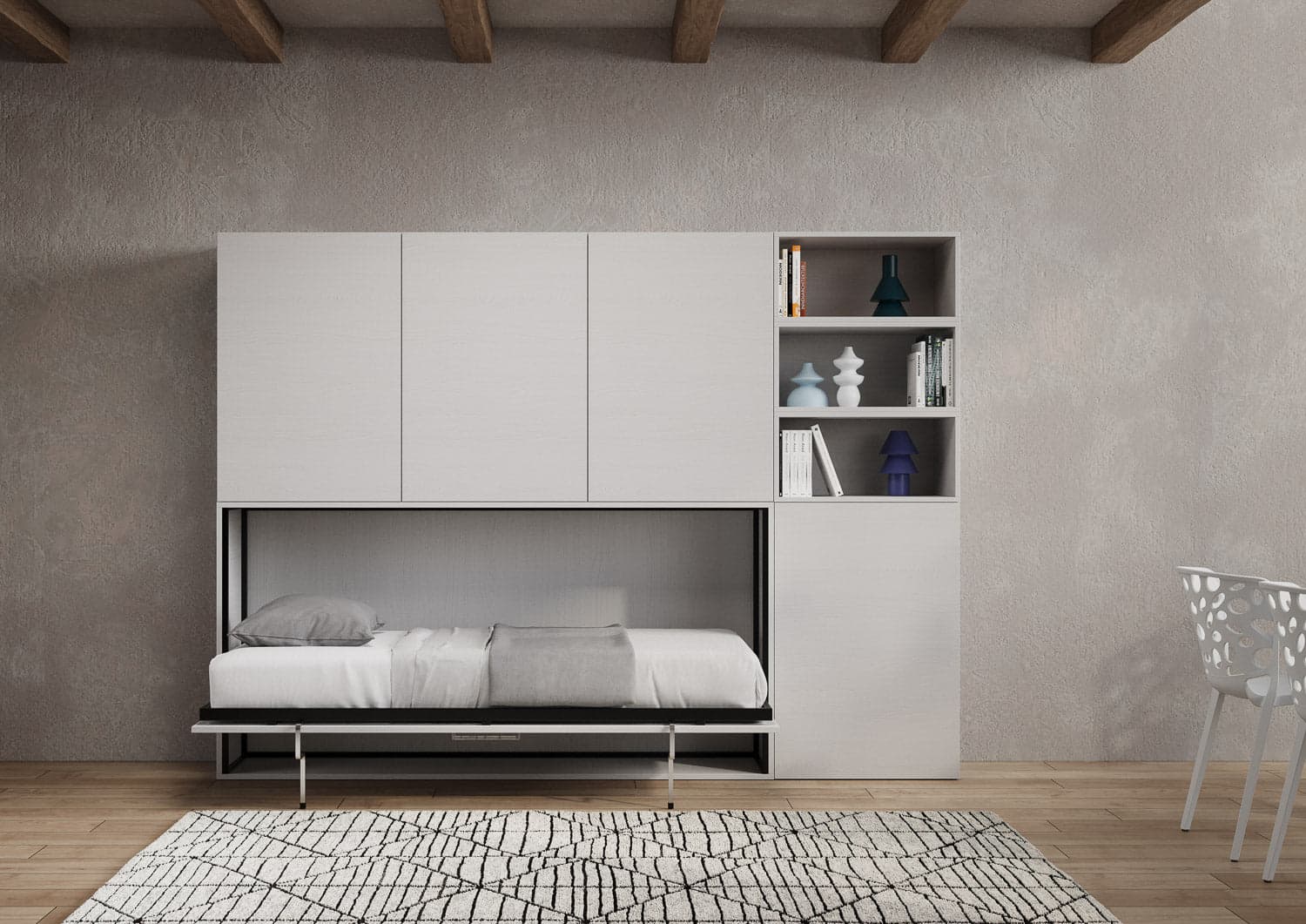 Letto "Venezia" singolo a scomparsa con scompartimenti, in legno, con apertura orizzontale, per camera da letto in Materassi Decor Space - Altamura, commercioVirtuoso.it
