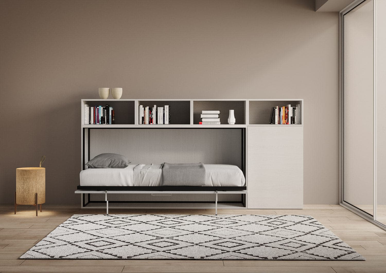 Letto "Venezia" singolo a scomparsa con scompartimenti, in legno, con apertura orizzontale, per camera da letto in Materassi Decor Space - Altamura, commercioVirtuoso.it