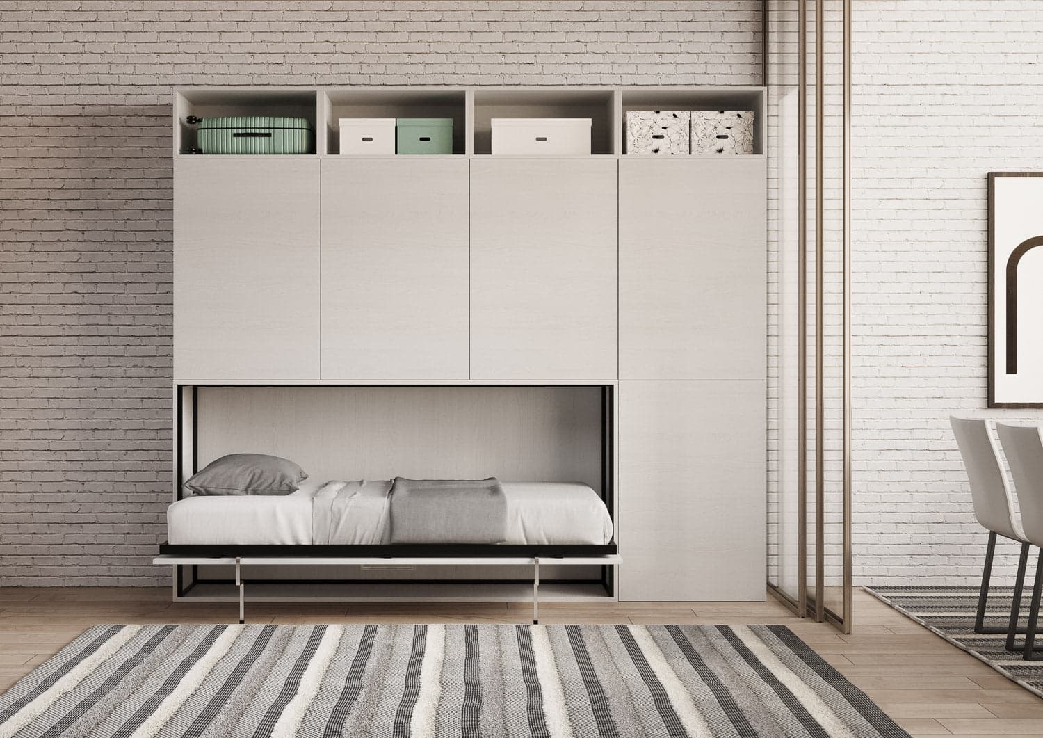 Letto "Venezia" singolo a scomparsa con scompartimenti, in legno, con apertura orizzontale, per camera da letto in Materassi Decor Space - Altamura, commercioVirtuoso.it