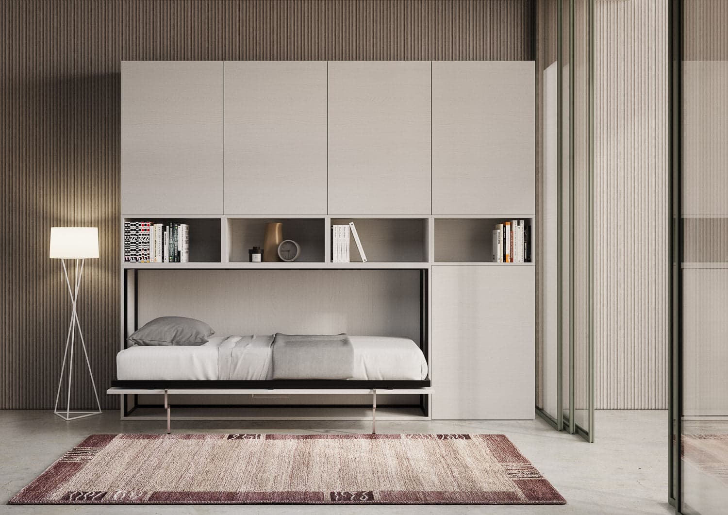 Letto "Venezia" singolo a scomparsa con scompartimenti, in legno, con apertura orizzontale, per camera da letto in Materassi Decor Space - Altamura, commercioVirtuoso.it
