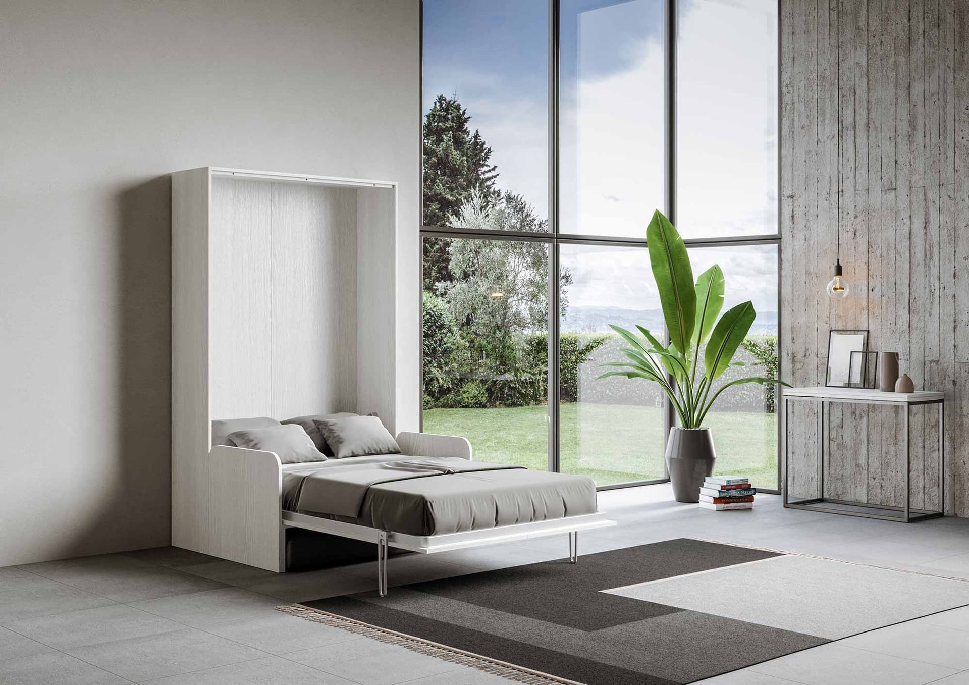 Letto "Palermo" matrimoniale a scomparsa con divano, in legno, con apertura verticale, per camera da letto in Materassi Decor Space - Altamura, commercioVirtuoso.it