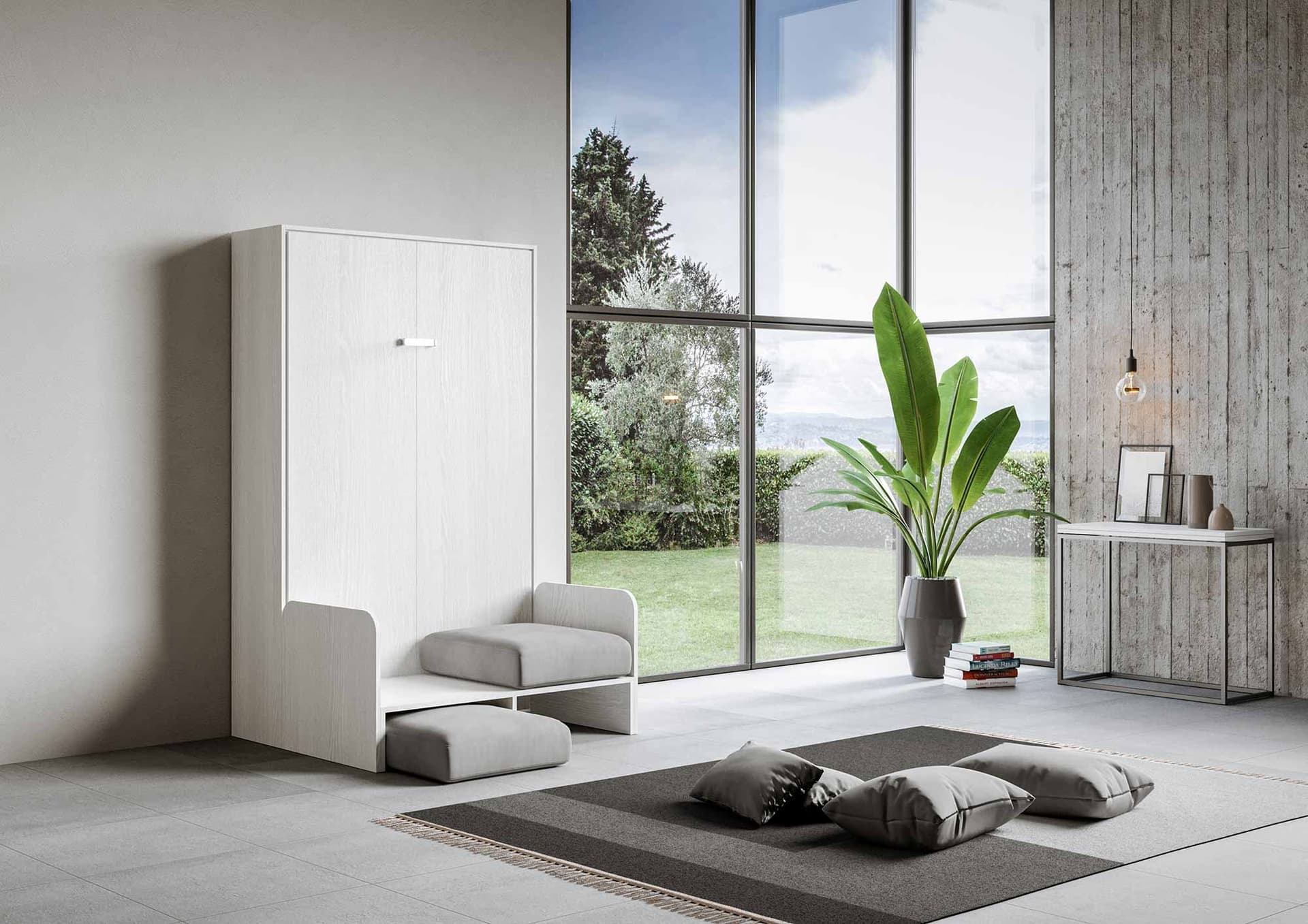 Letto "Palermo" matrimoniale a scomparsa con divano, in legno, con apertura verticale, per camera da letto in Materassi Decor Space - Altamura, commercioVirtuoso.it