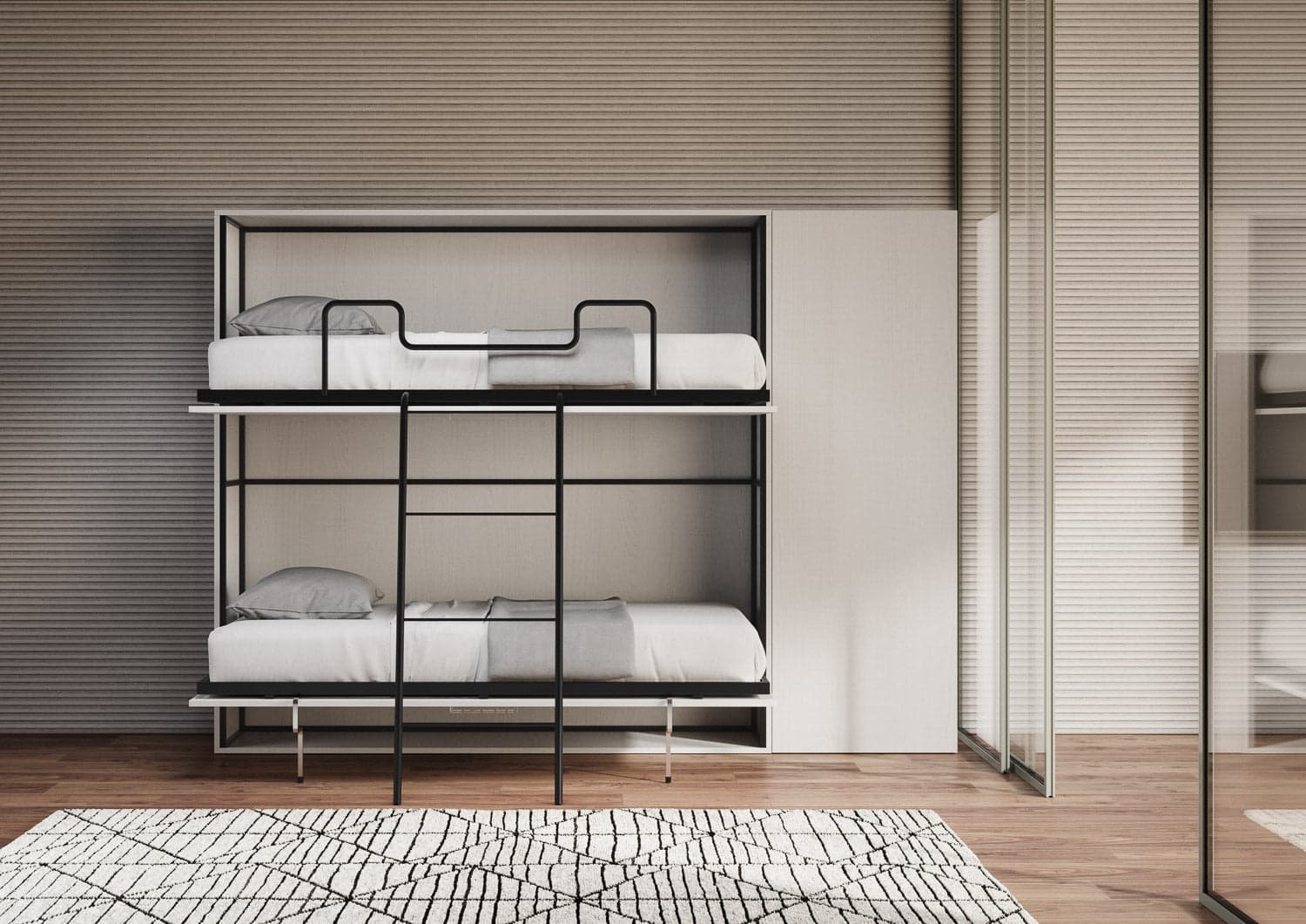 Letto "Verona" doppio a scomparsa con scompartimenti, in legno, con apertura orizzontale, per camera da letto in Materassi Decor Space - Altamura, commercioVirtuoso.it