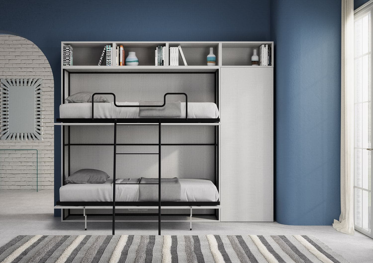 Letto "Verona" doppio a scomparsa con scompartimenti, in legno, con apertura orizzontale, per camera da letto in Materassi Decor Space - Altamura, commercioVirtuoso.it