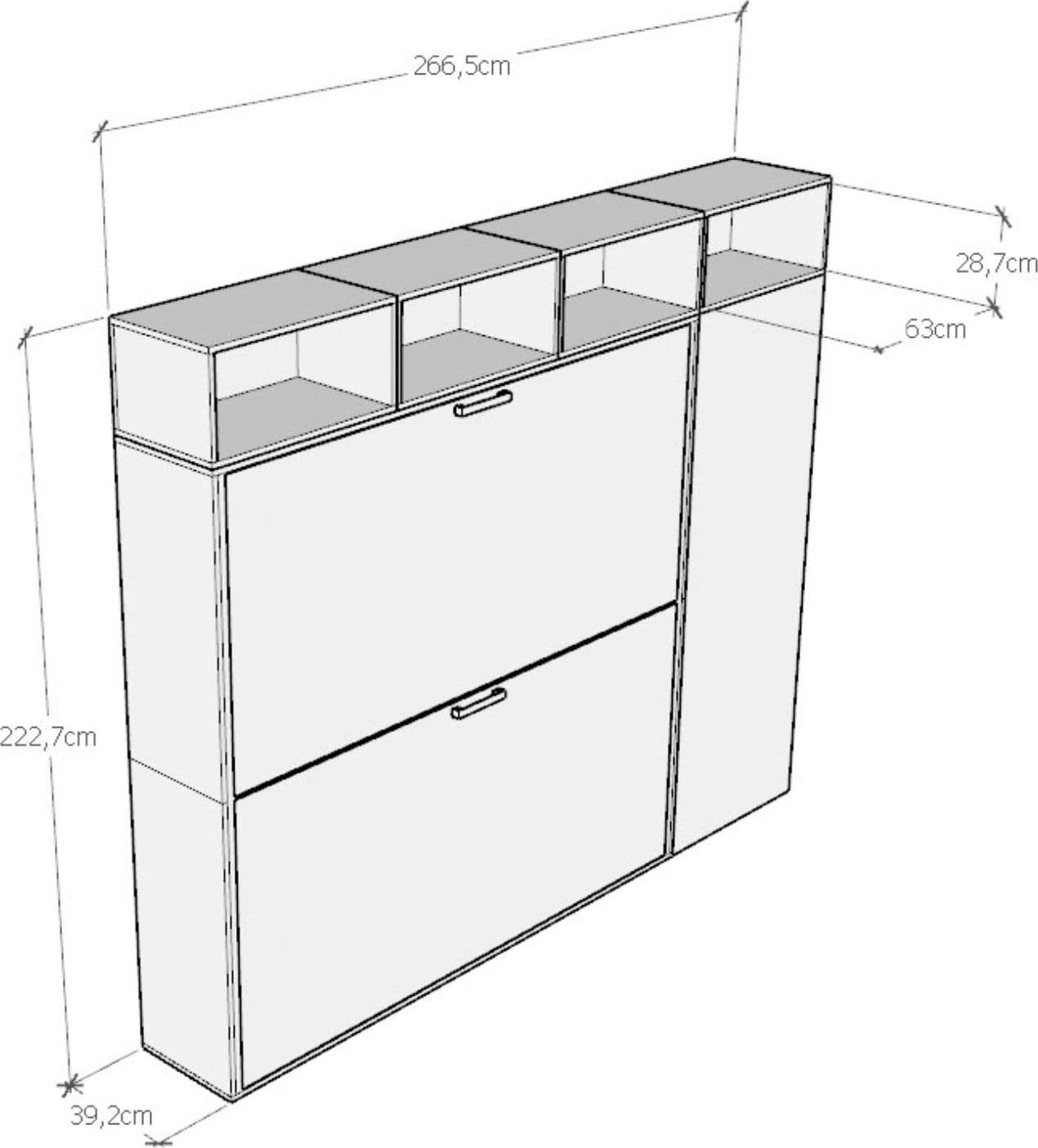 Letto "Verona" doppio a scomparsa con scompartimenti, in legno, con apertura orizzontale, per camera da letto in Materassi Decor Space - Altamura, commercioVirtuoso.it