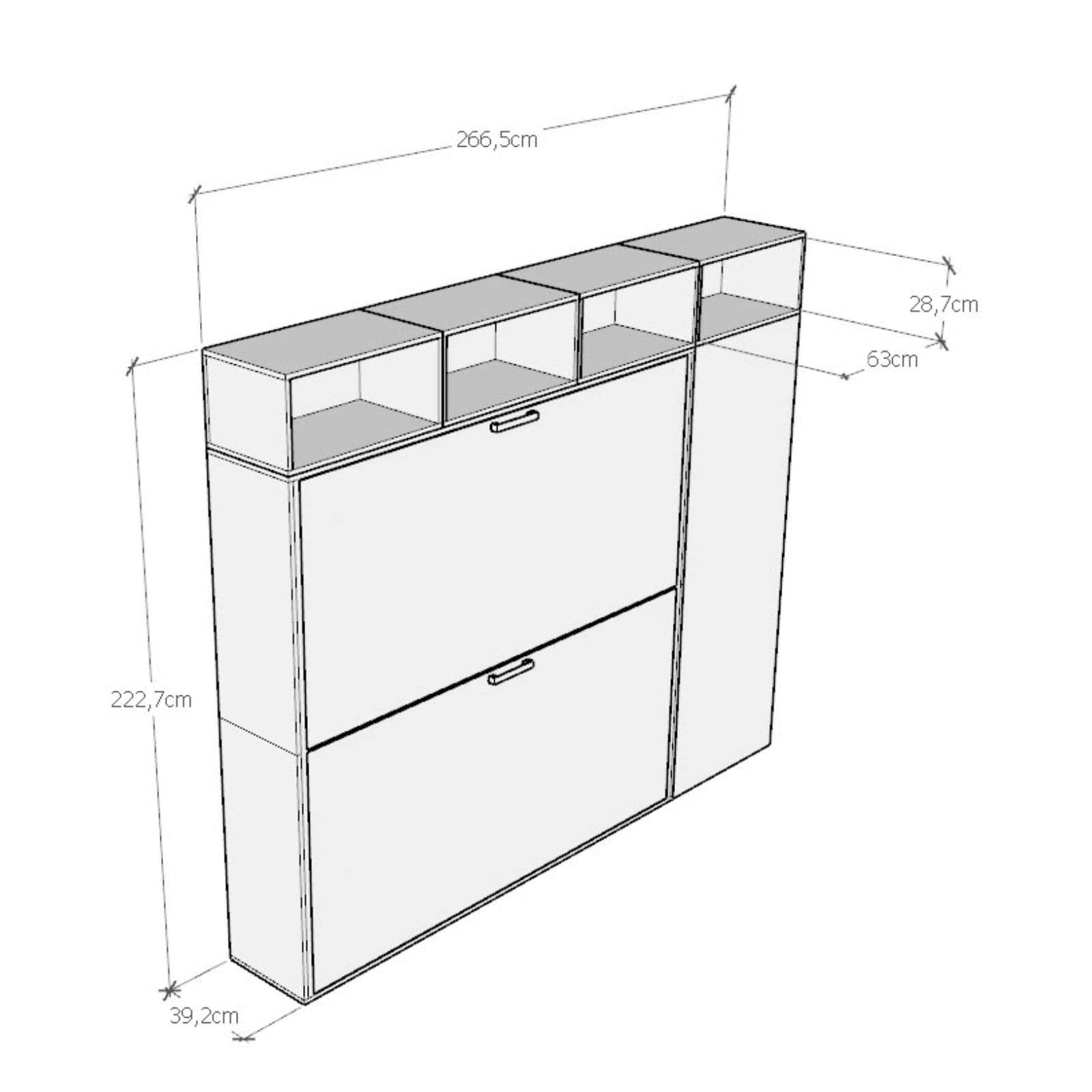 Letto "Verona" doppio a scomparsa con scompartimenti, in legno, con apertura orizzontale, per camera da letto in Materassi Decor Space - Altamura, commercioVirtuoso.it