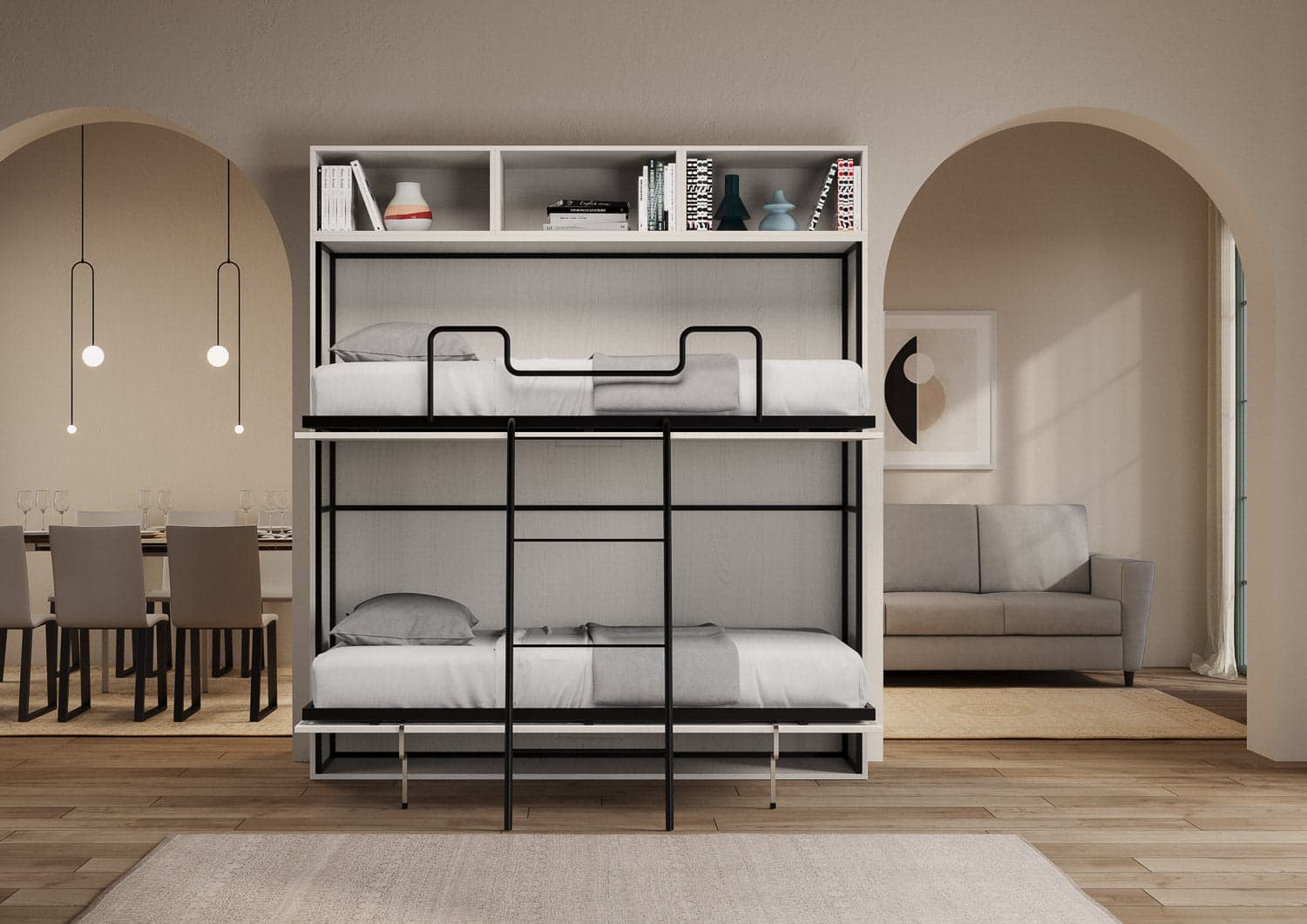 Letto "Verona" doppio a scomparsa con scompartimenti, in legno, con apertura orizzontale, per camera da letto in Materassi Decor Space - Altamura, commercioVirtuoso.it