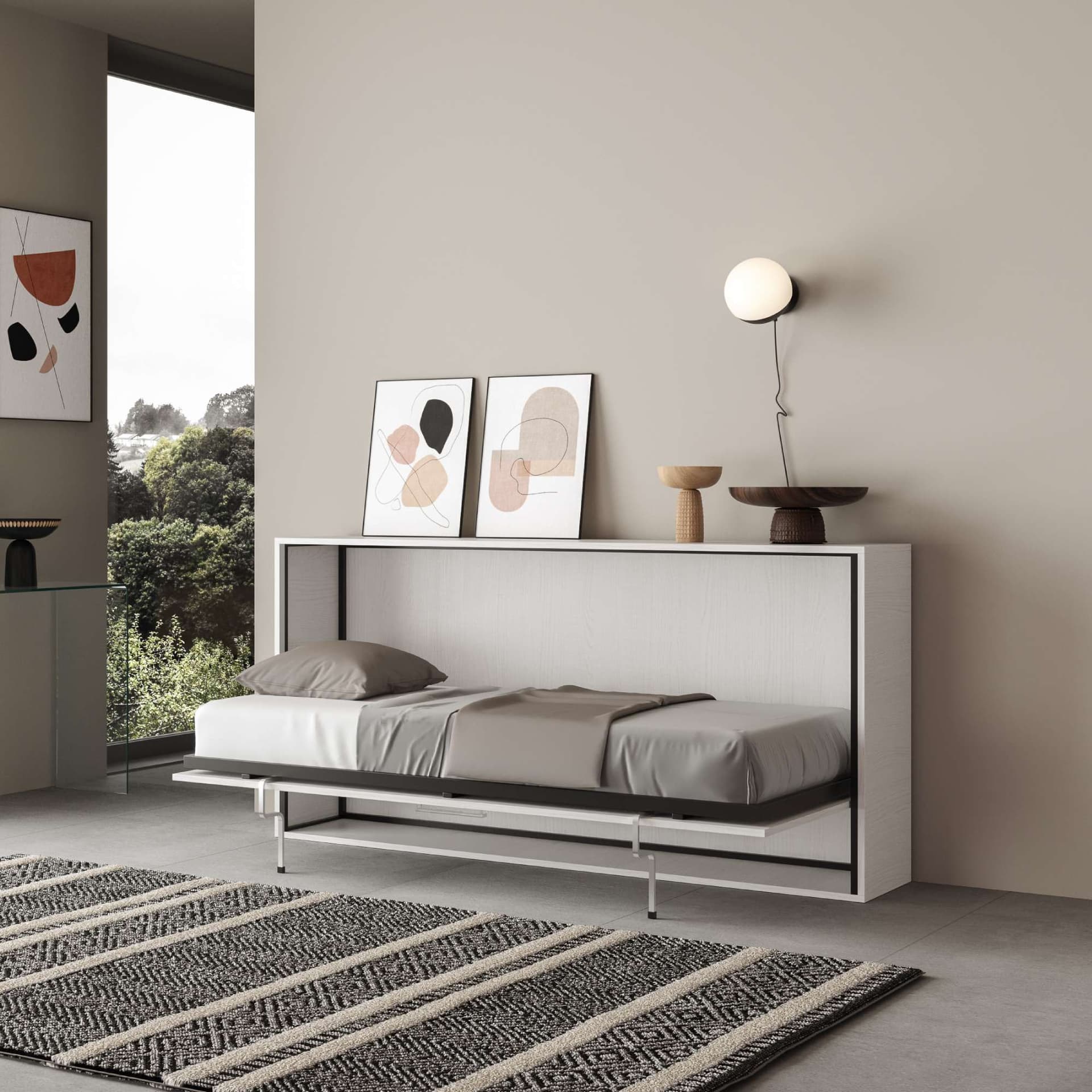 Letto "Genova" singolo a scomparsa, in legno, con apertura orizzontale, per camera da letto in Materassi Decor Space - Altamura, commercioVirtuoso.it