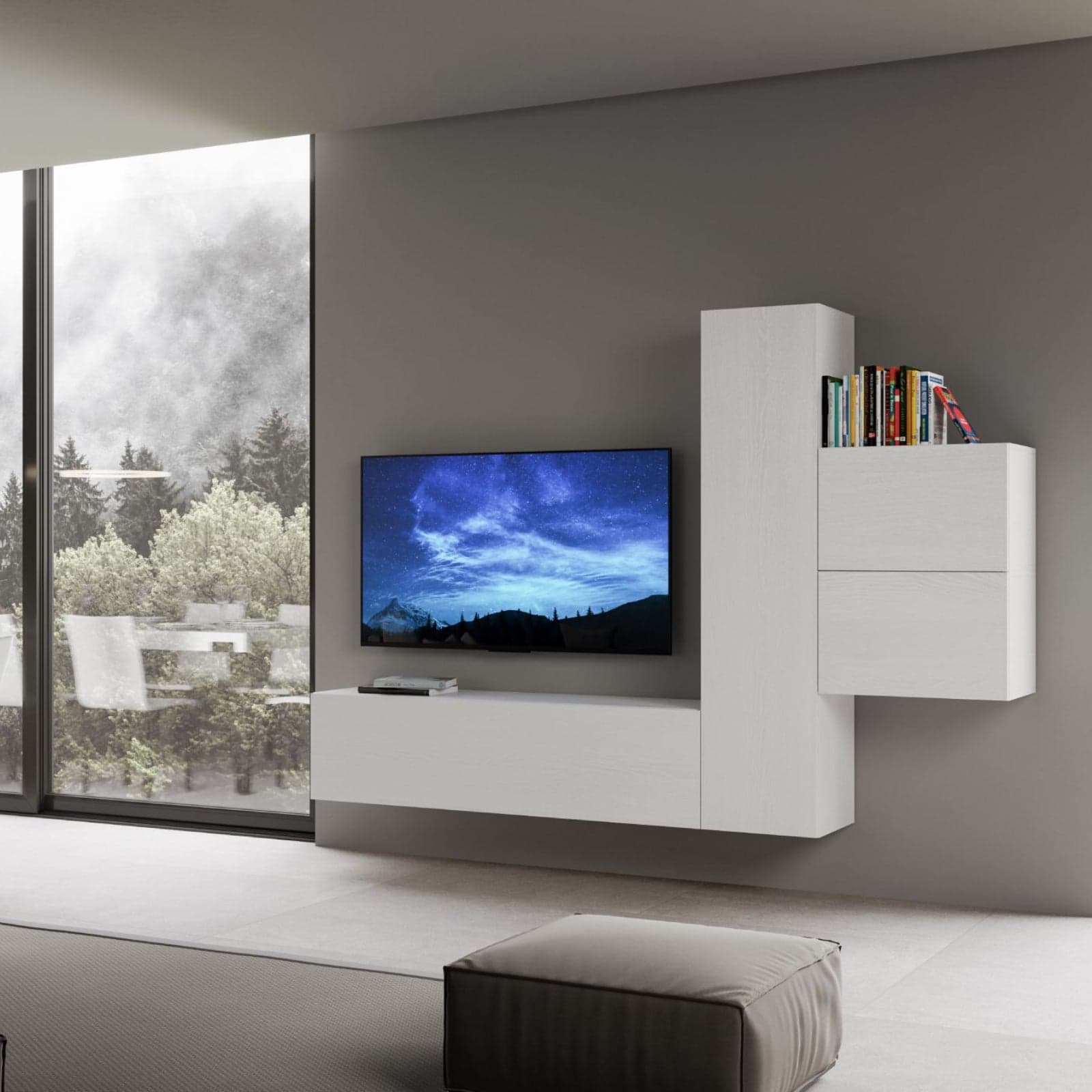 Parete attrezzata per soggiorno porta TV con ripiani per arredamento camere ed interni 254 cm in Pareti attrezzate Decor Space - Altamura, commercioVirtuoso.it