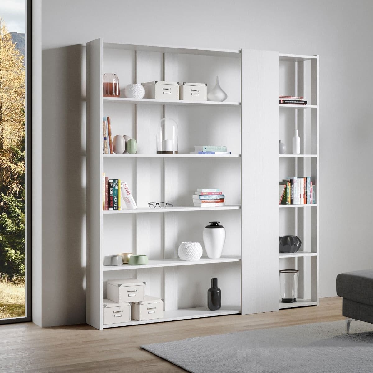 Libreria "Roma" a parete, in legno, con ripiani, per arredamento camere ed interni in Librerie Decor Space - Altamura, commercioVirtuoso.it