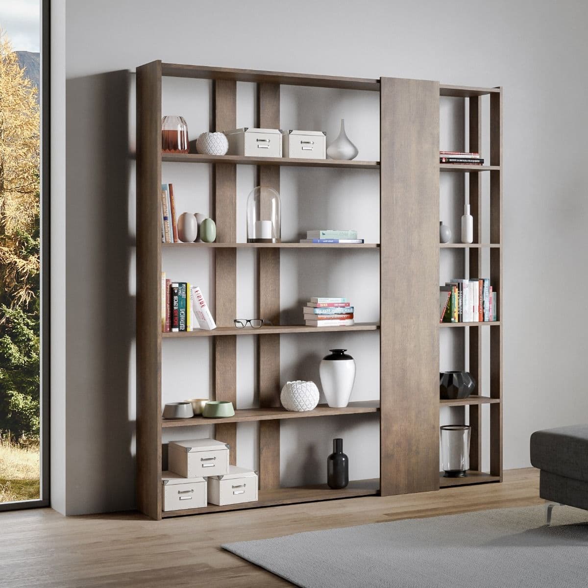 Libreria "Roma" a parete, in legno, con ripiani, per arredamento camere ed interni in Librerie Decor Space - Altamura, commercioVirtuoso.it
