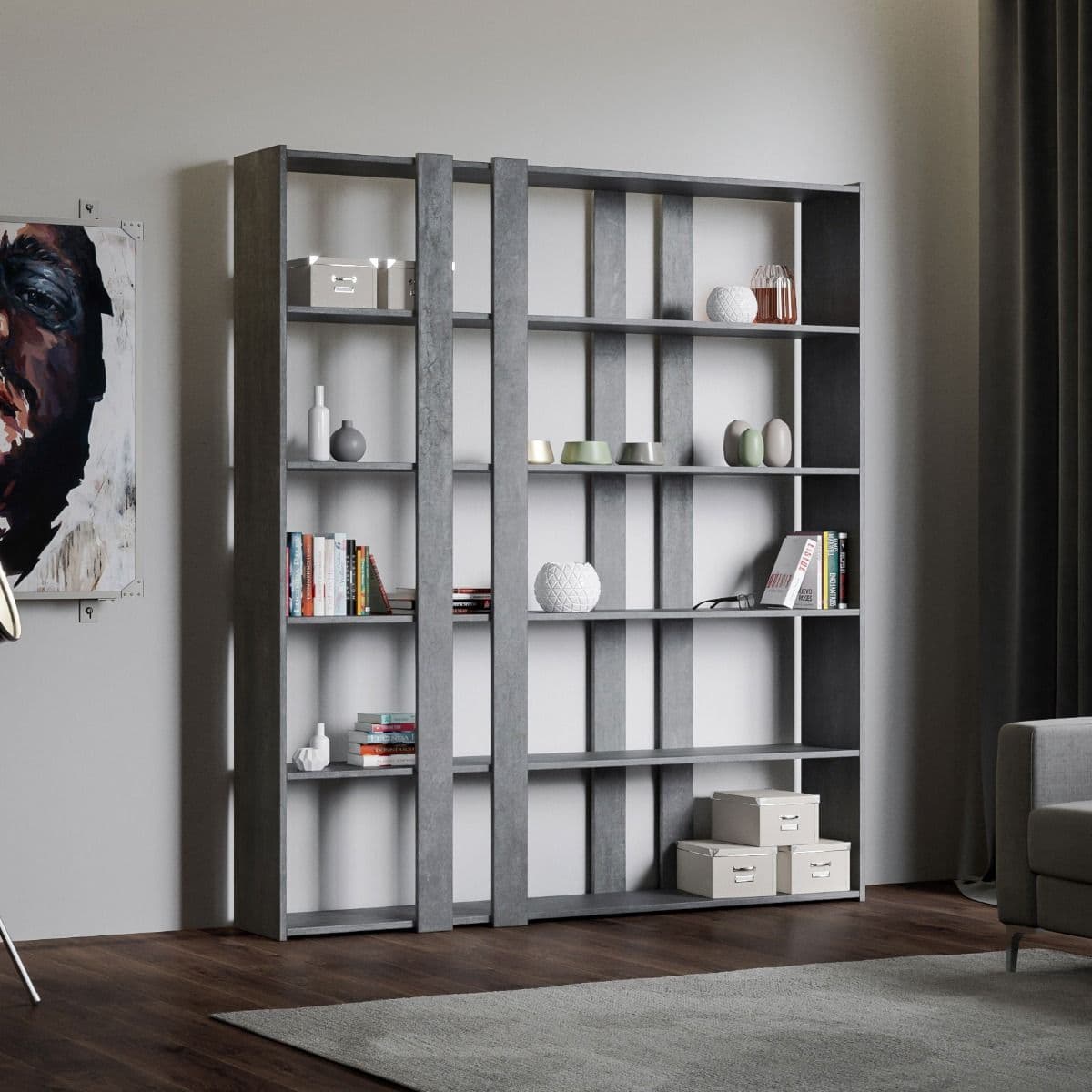 Libreria "Roma" a parete, in legno, con ripiani, per arredamento camere ed interni in Librerie Decor Space - Altamura, commercioVirtuoso.it