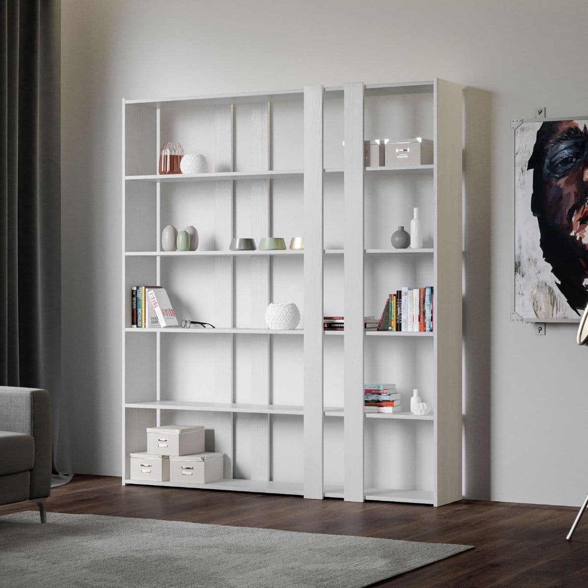 Libreria "Roma" a parete, in legno, con ripiani, per arredamento camere ed interni in Librerie Decor Space - Altamura, commercioVirtuoso.it