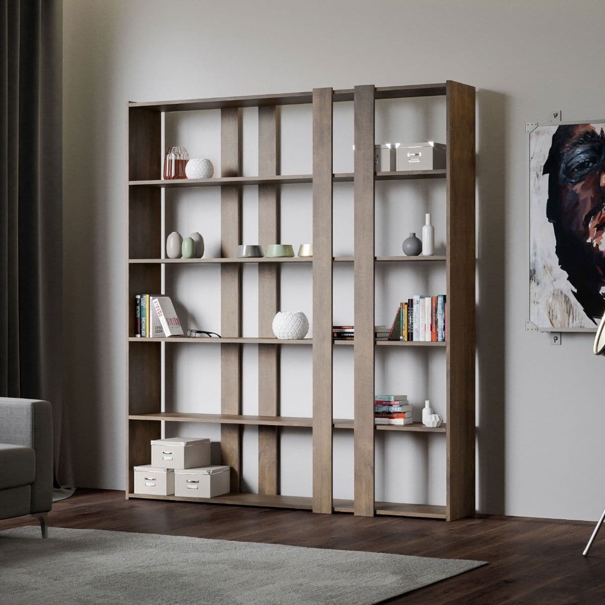 Libreria "Roma" a parete, in legno, con ripiani, per arredamento camere ed interni in Librerie Decor Space - Altamura, commercioVirtuoso.it
