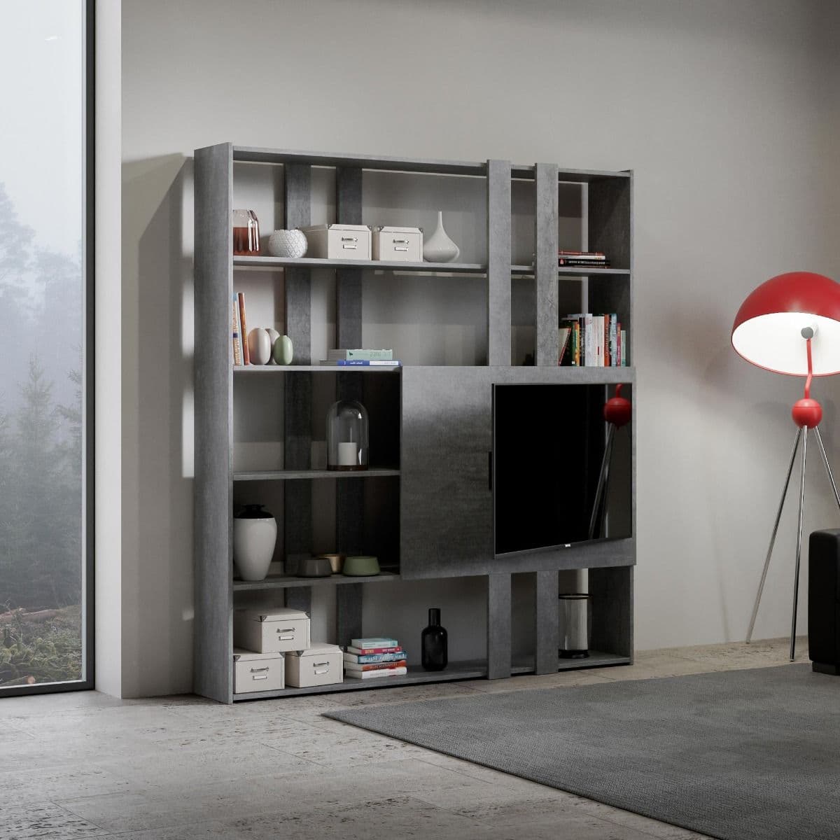 Libreria "Milano" porta TV a parete, in legno, con ripiani, per arredamento camere ed interni - 15
