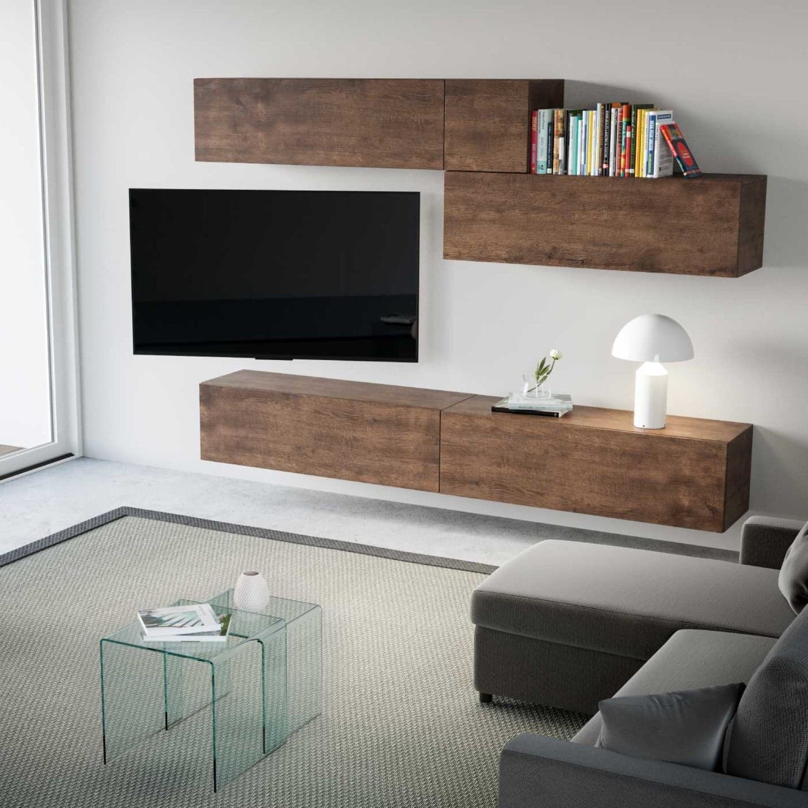 Parete attrezzata per soggiorno porta TV con ripiani per arredamento camere ed interni 268 cm in Pareti attrezzate Decor Space - Altamura, commercioVirtuoso.it