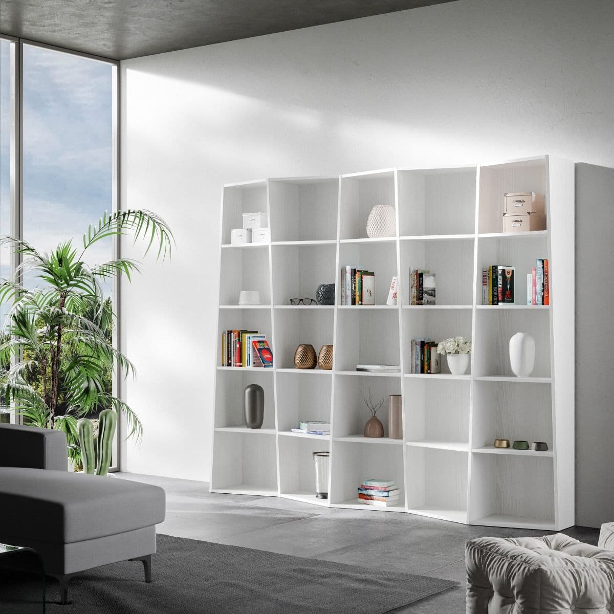 Libreria "Torino" a colonne, in legno, con ripiani, per arredamento camere ed interni in Librerie Decor Space - Altamura, commercioVirtuoso.it