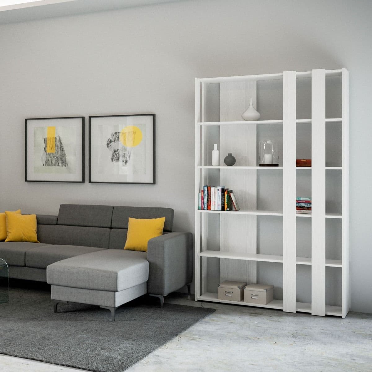 Libreria "Bologna" a parete, in legno, con ripiani, per arredamento camere ed interni in Librerie Decor Space - Altamura, commercioVirtuoso.it