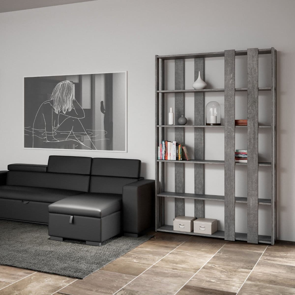 Libreria "Bologna" a parete, in legno, con ripiani, per arredamento camere ed interni in Librerie Decor Space - Altamura, commercioVirtuoso.it