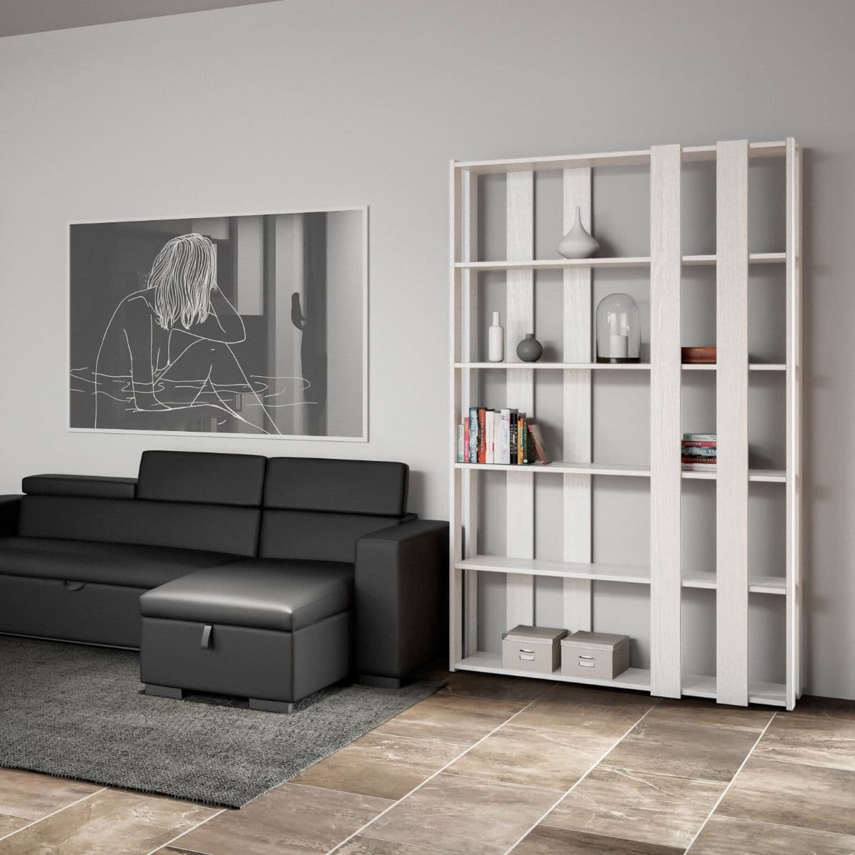 Libreria "Bologna" a parete, in legno, con ripiani, per arredamento camere ed interni in Librerie Decor Space - Altamura, commercioVirtuoso.it