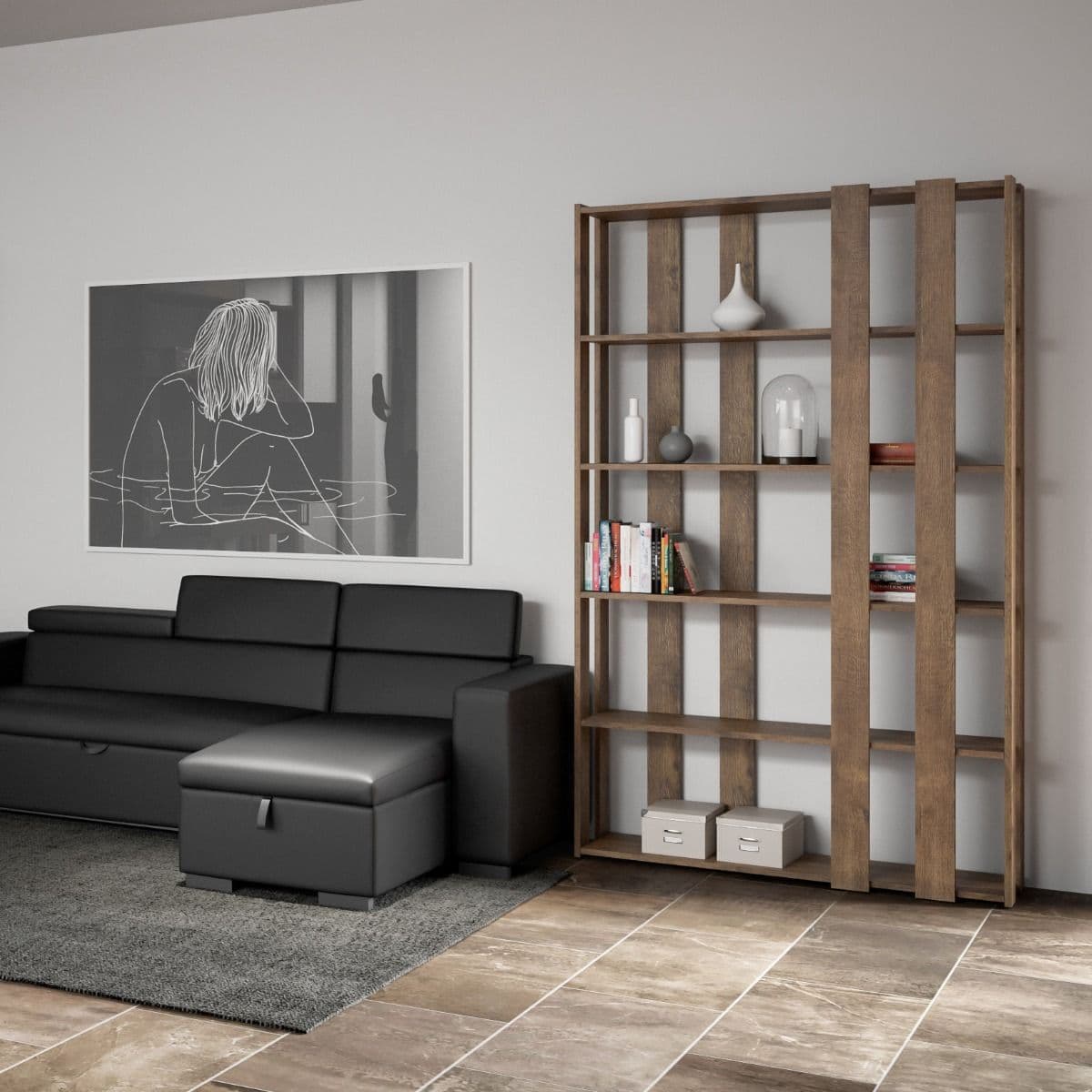Libreria "Bologna" a parete, in legno, con ripiani, per arredamento camere ed interni in Librerie Decor Space - Altamura, commercioVirtuoso.it