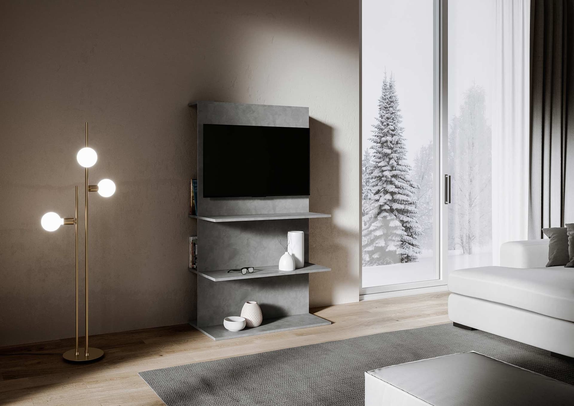 Mobile "Palermo" porta TV, in legno, con ripiani, per arredamento camere ed interni in Librerie Decor Space - Altamura, commercioVirtuoso.it