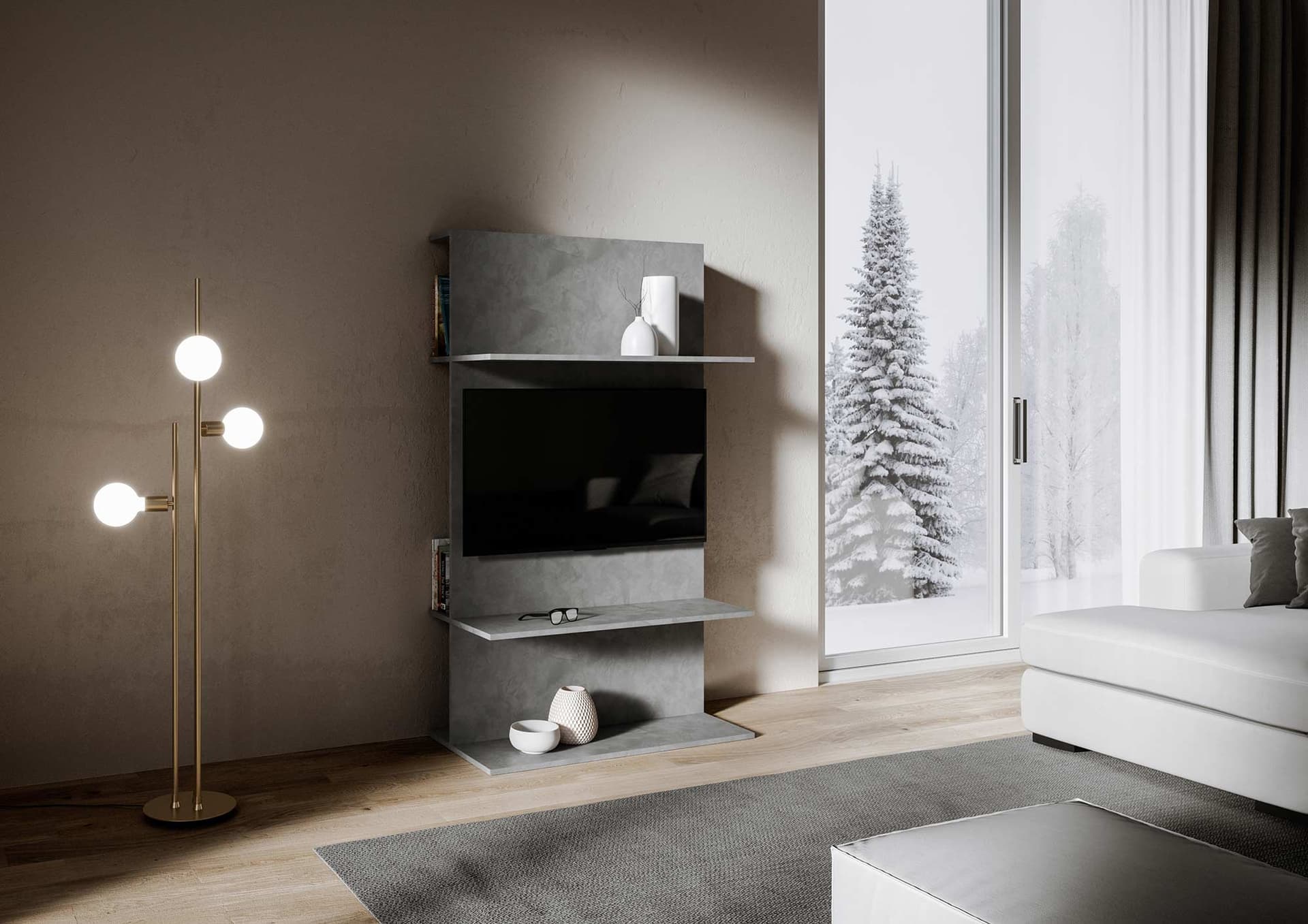 Mobile "Palermo" porta TV, in legno, con ripiani, per arredamento camere ed interni in Librerie Decor Space - Altamura, commercioVirtuoso.it